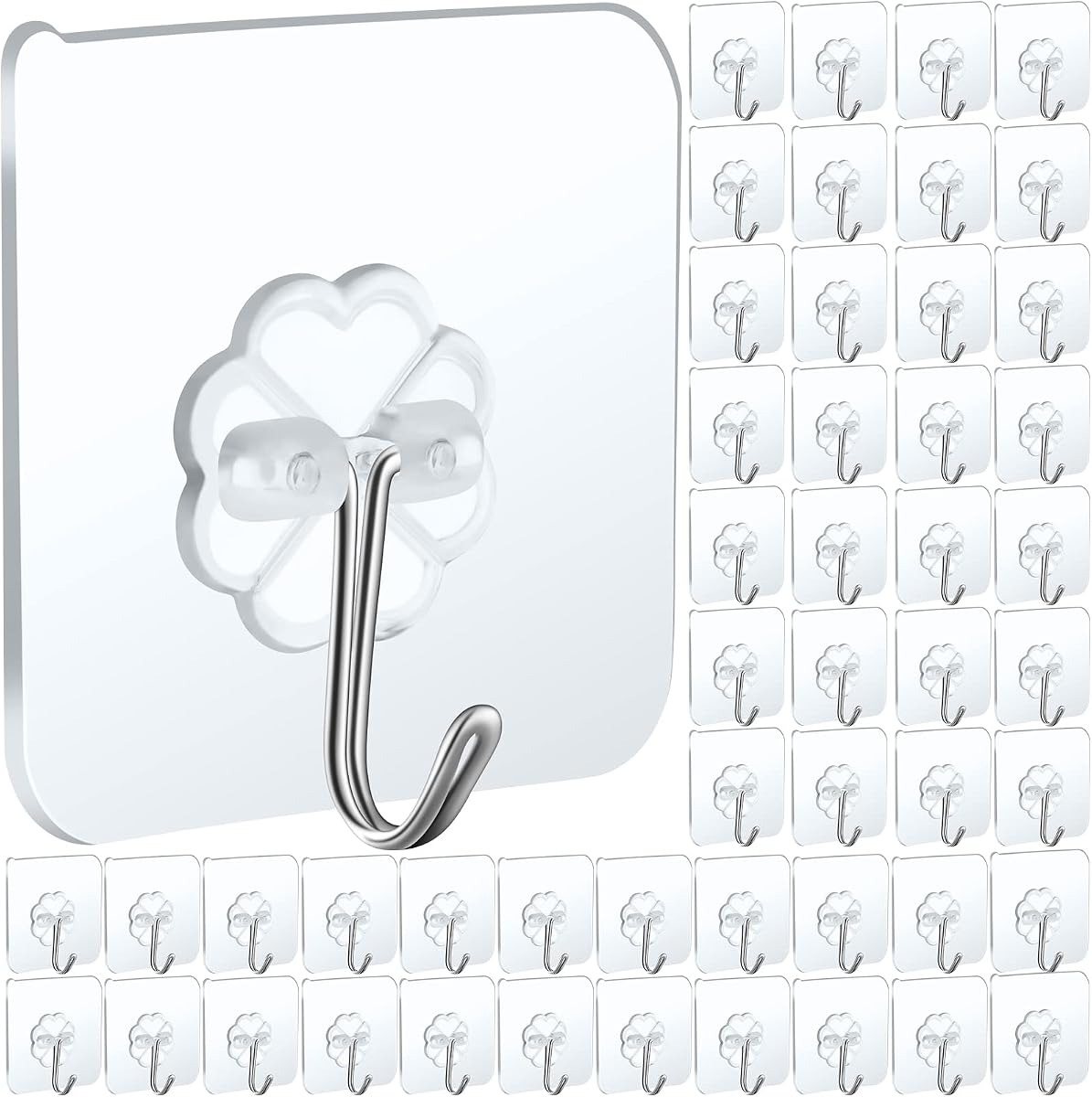 50 paquetes de ganchos adhesivos, resistentes 22 lb (máx.) ganchos de pared para colgar llaves, tazas, sombreros, abrigos, ganchos adhesivos transparentes impermeables, colgadores de pared para cocina, baño, ducha, puerta