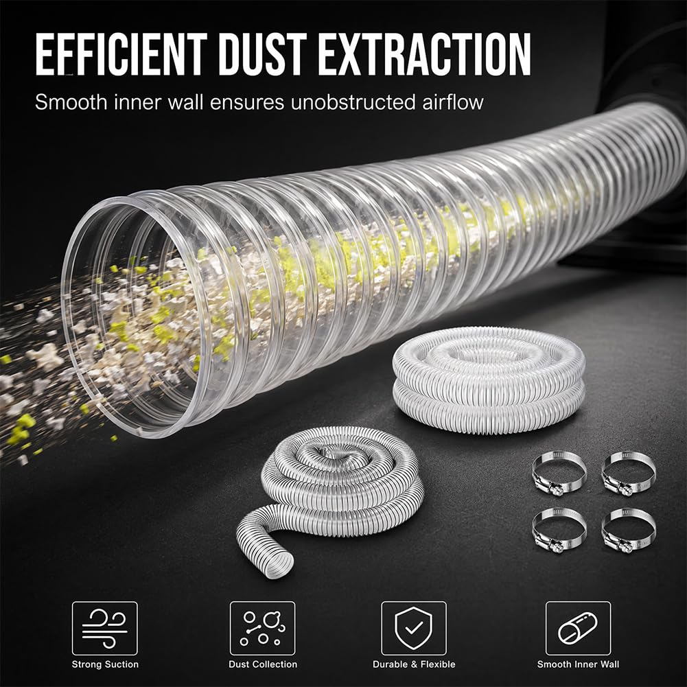 50mm Transparenter PVC Absaugschlauch 3m, Staubsaugerschlauch Universal Spiralschlauch Staubsammelschlauch Flexibel für Werkstatt Staubsauger, Teichpumpe, Absauganlage, Luft & Wasser Transport