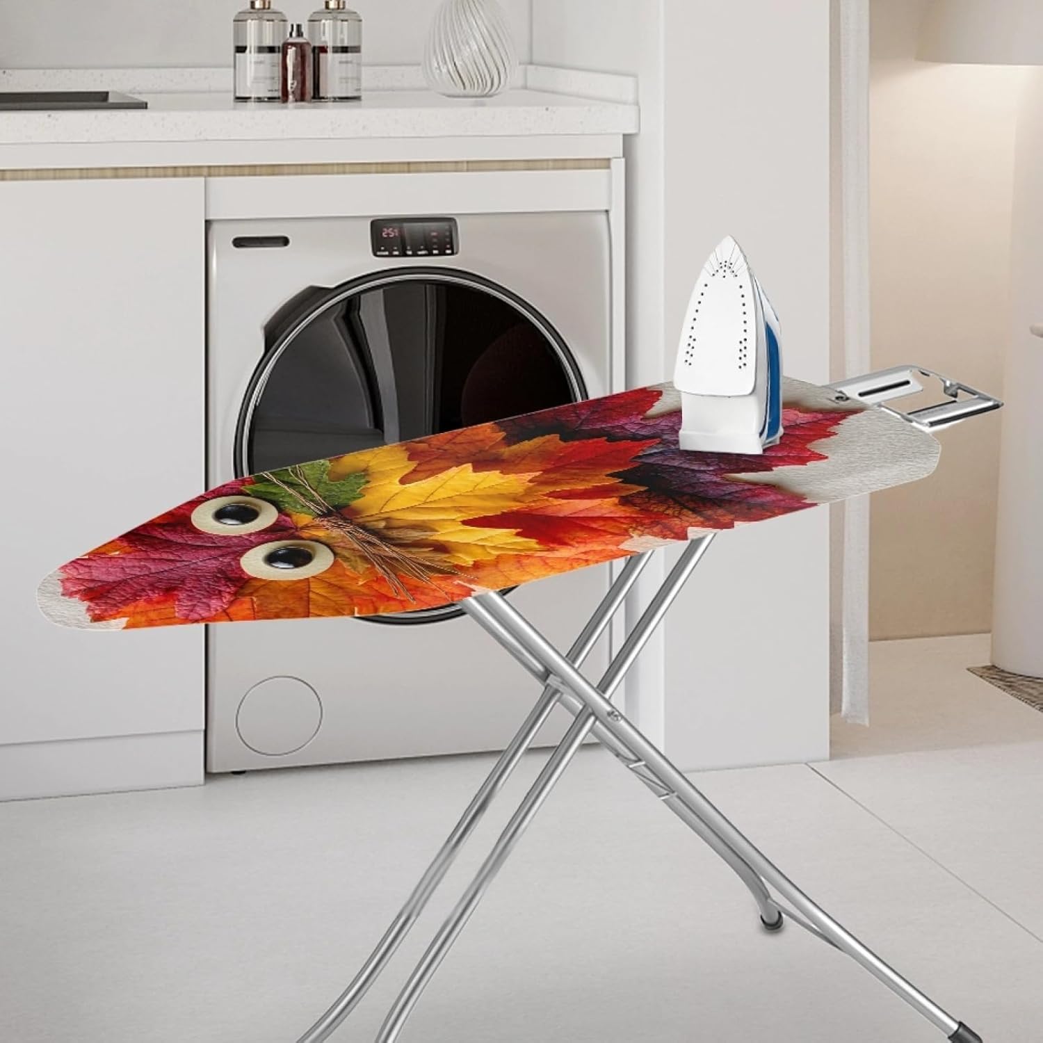 Large Ironing Board Cover and Pad 59x19 Red Yellow Leaves Iron Table Cover with Padding,Extra Wide,Resist Scorching and Staining,Heatproof,Adjustable Fastener Durable Stain