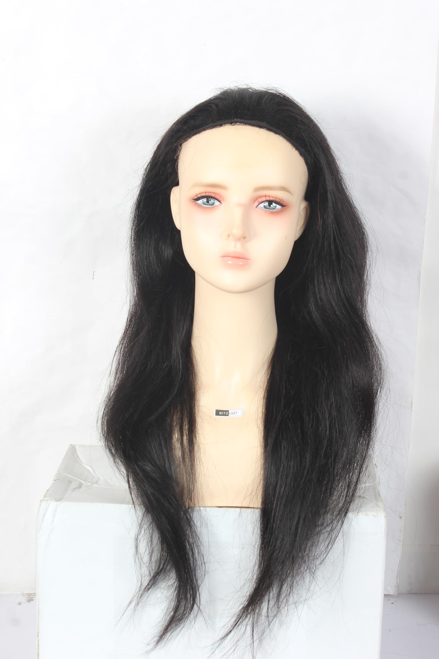 Hair Wig Human Hair Half Head 3/4 Natural Black 30 Inch Straight Long Soft Hair 100% Natural Real Hair Glueless Full Head Wig for Women Suitable for Party, Wedding & Daily Use-image-49