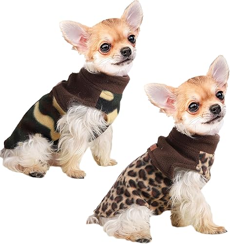 Suéteres de Navidad para perros, paquete de 2 ropa de invierno para perros pequeños, chihuahua, forro polar con agujero para la correa, cálidos