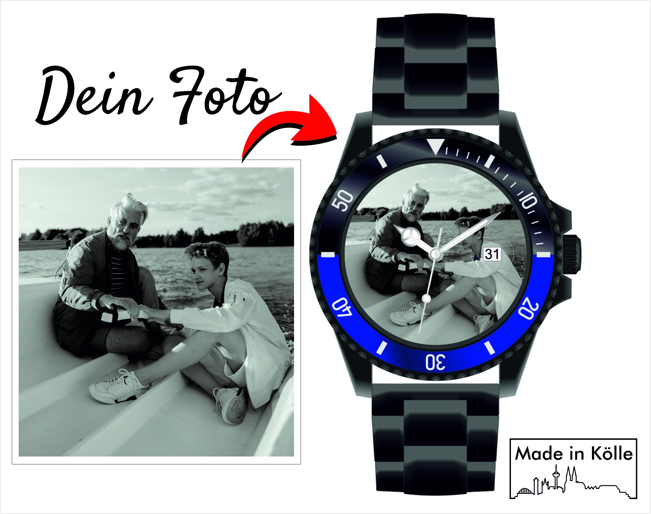 Memories - Reloj de pulsera para hombre con foto, diámetro de 40 mm, 3 bar, resistente al agua, con foto y fecha