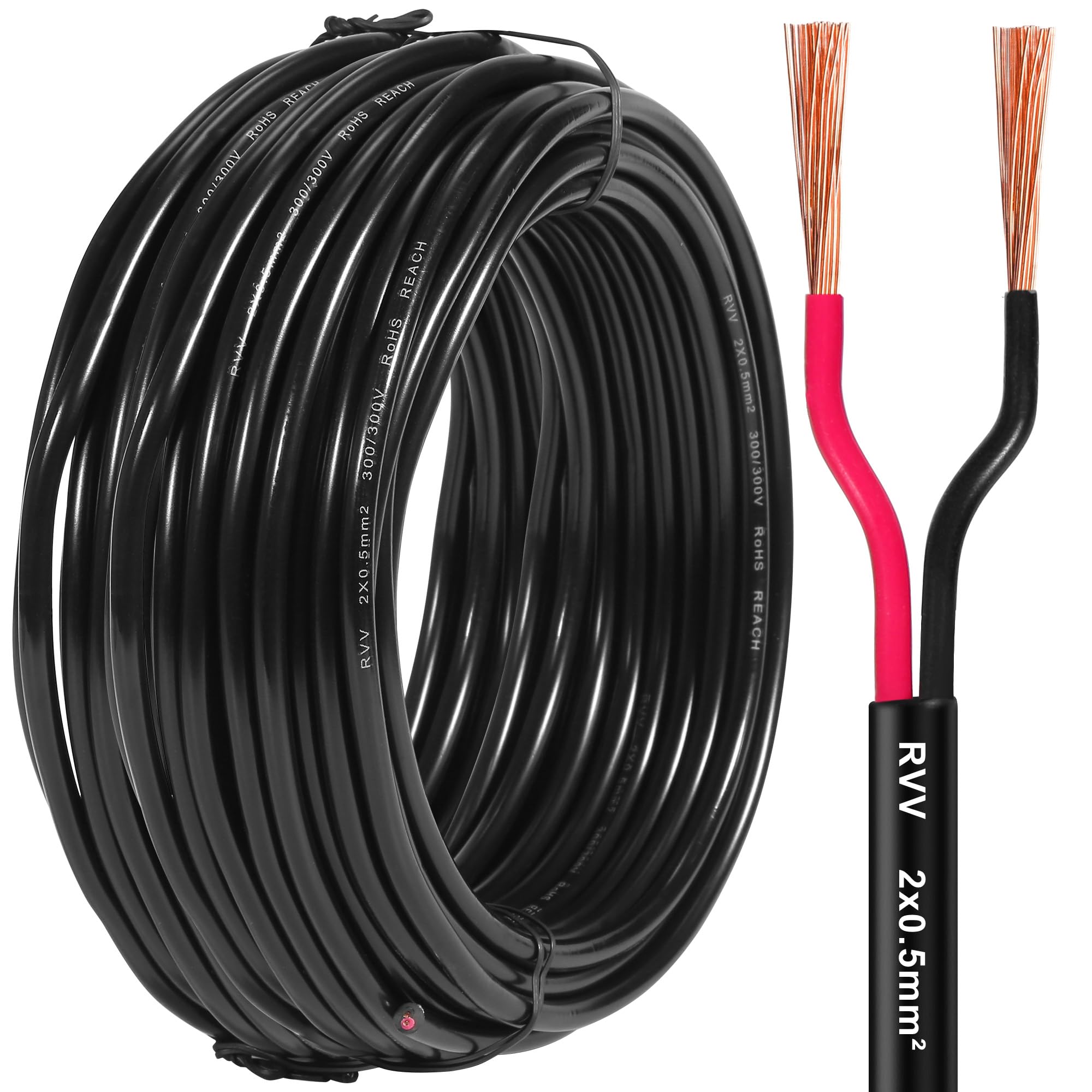 D-TECH 2 Adriges Fahrzeugleitung Anhängerkabel 10M, 5V-80V 2 poliges Anhängerkabel LED Rücklichter Verkabelung Kable mit Kabelquerschnitt 2x0,5mm²,Rundkabel 2 Adriges Anhängerkabel Elektrokabel
