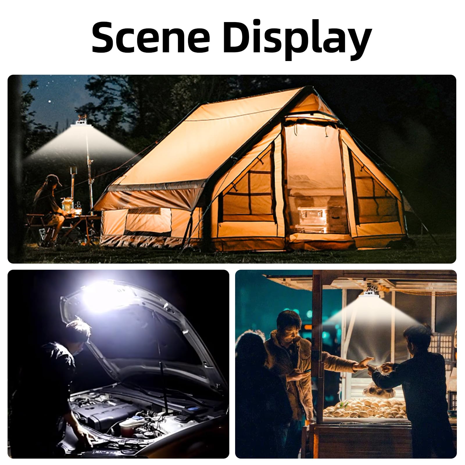 Lampe de tente rechargeable à suspendre ultra lumineuse LED lanterne de camping avec lampe de tente portable étanche pour le camping et une utilisation d'urgence (intensité variable infinie