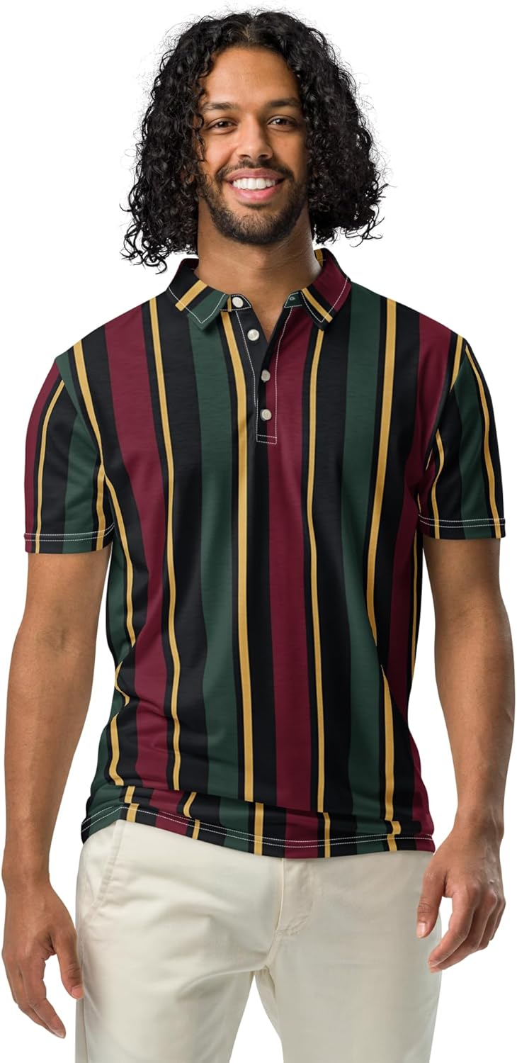 Men's Slim Fit Polo Shirt - Lightweight Stretchy Jersey Short Sleeve Golf Shirt with White Buttons