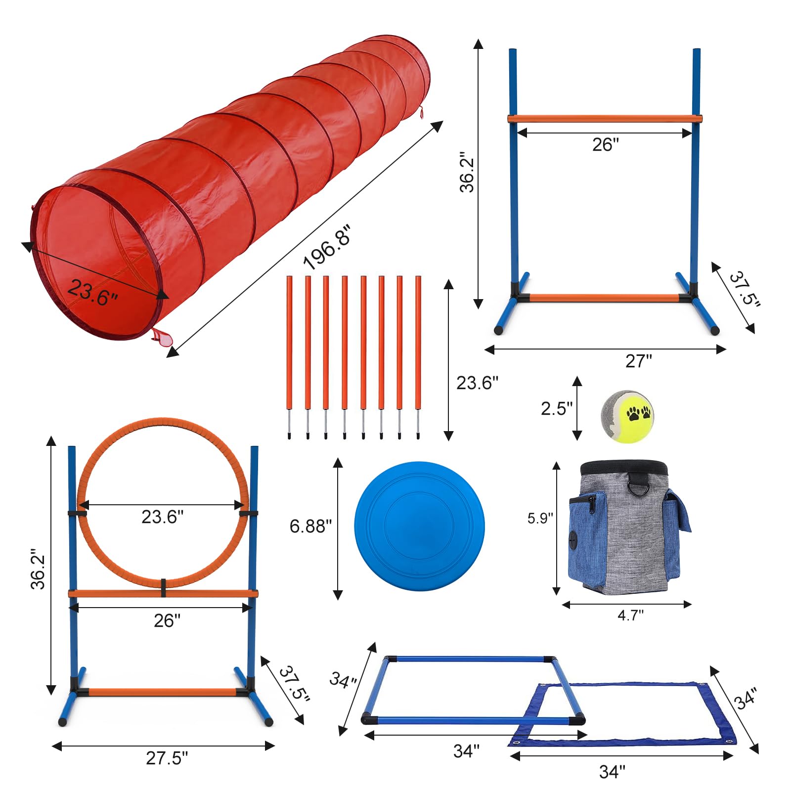 15 Piece Pets Agility Training Equipment, Obstacle Course Kit with Adjustable Dog Hoop, Dog Jump, Weave and Blind Poles, Pause Box for Outdoor Game - image 2