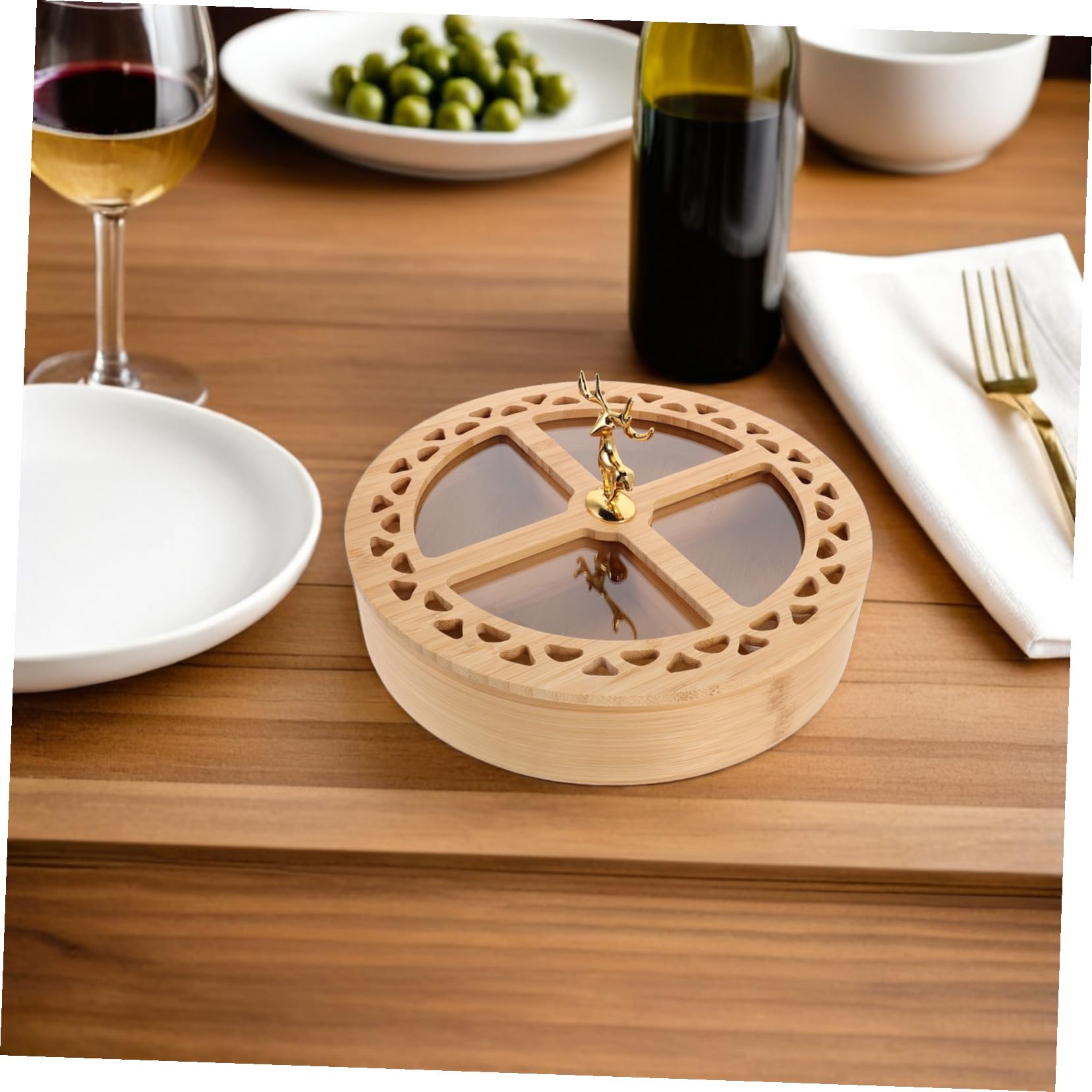 Ciieeo Boîte de Rangement avec Couvercle Plateau Rond à Fruits avec Compartiments Boîte à Apéritifs pour Noix et Fruits Secs
