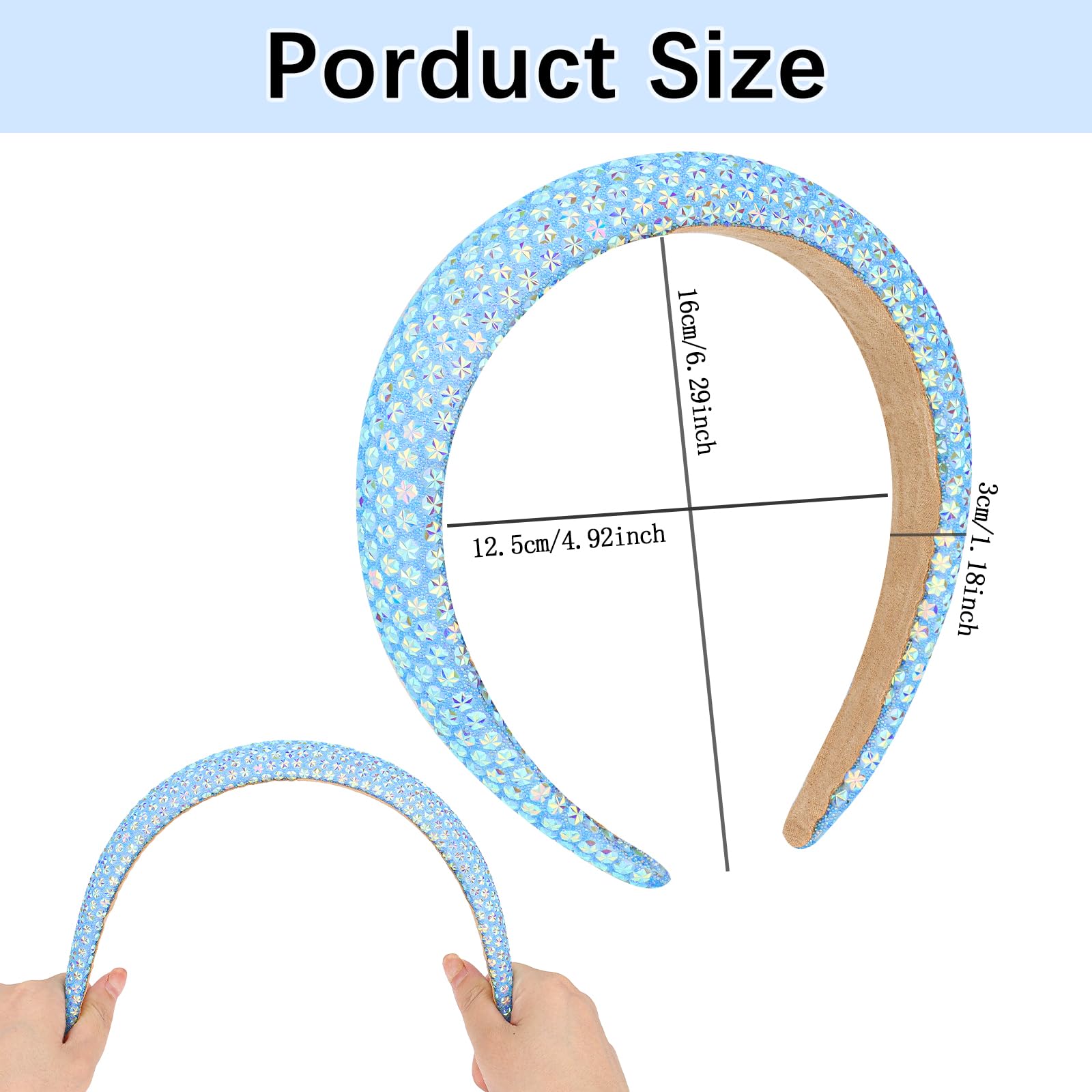 CAVETEE Fascia per capelli da donna, con strass, luccicante, per donne e ragazze, larga, antiscivolo, blu, accessorio per capelli per donne e ragazze