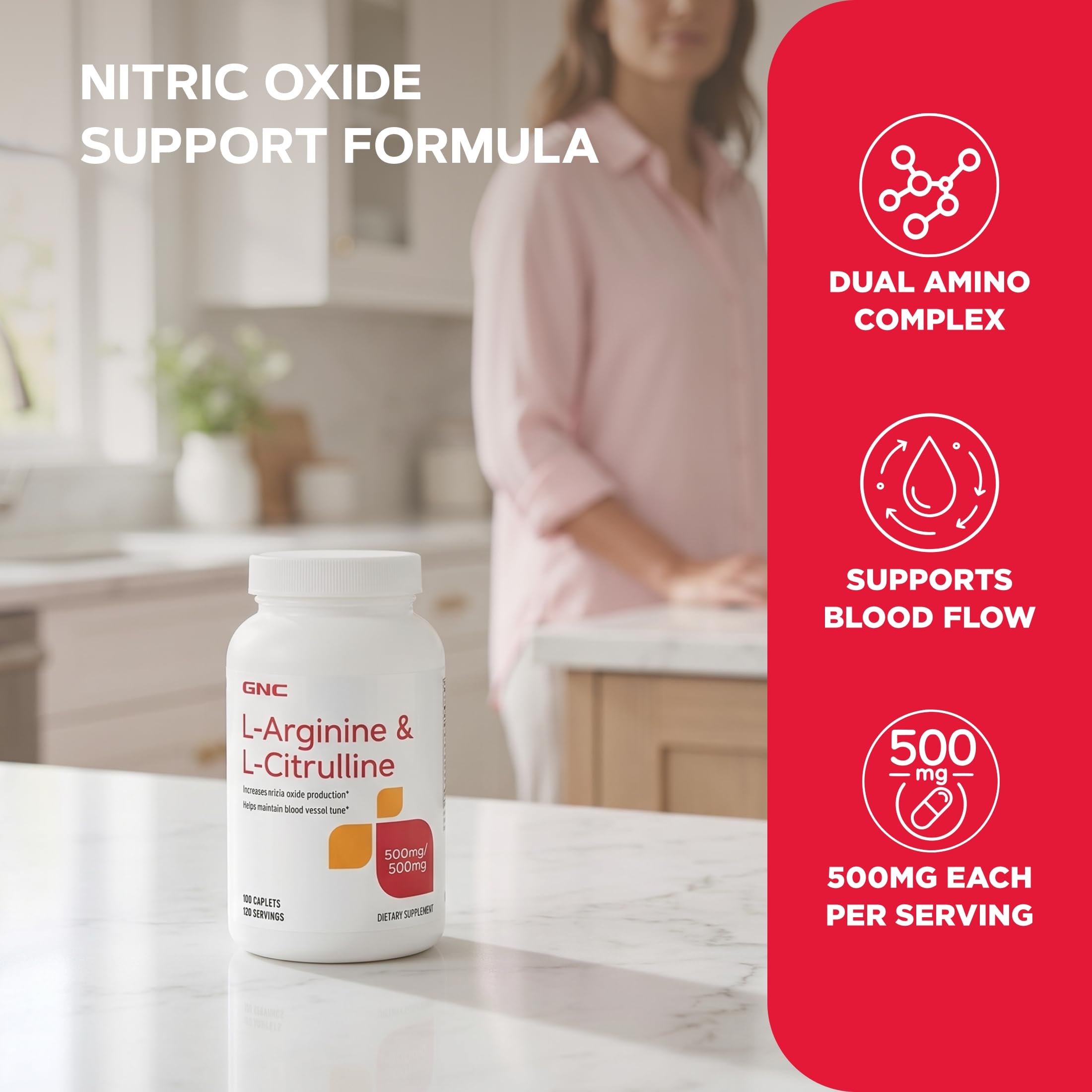 GNC L-Arginine + L-Citrulline 500mg, 120 Caplets, 120 Servings — Amazon image 3