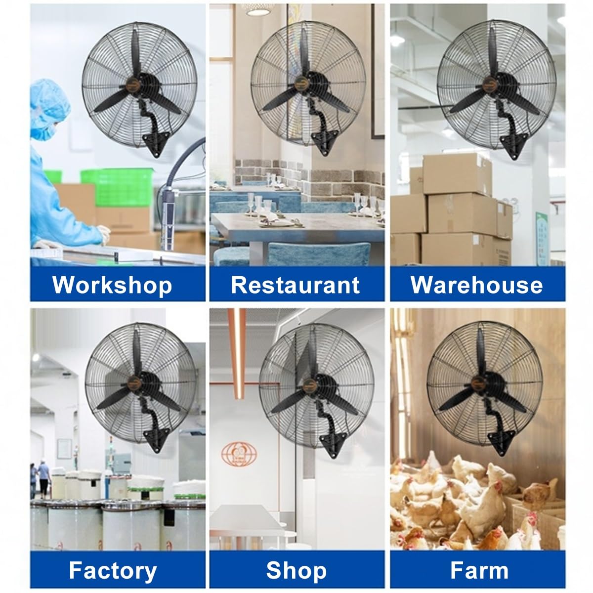 Ventilador De Pared De 500/650/750mm, Ventilador Industrial Con 4 Velocidades, Ventilador Servicio Pesado Orientable Y Oscilante Para Almacén De Taller De Fábrica(500MM)