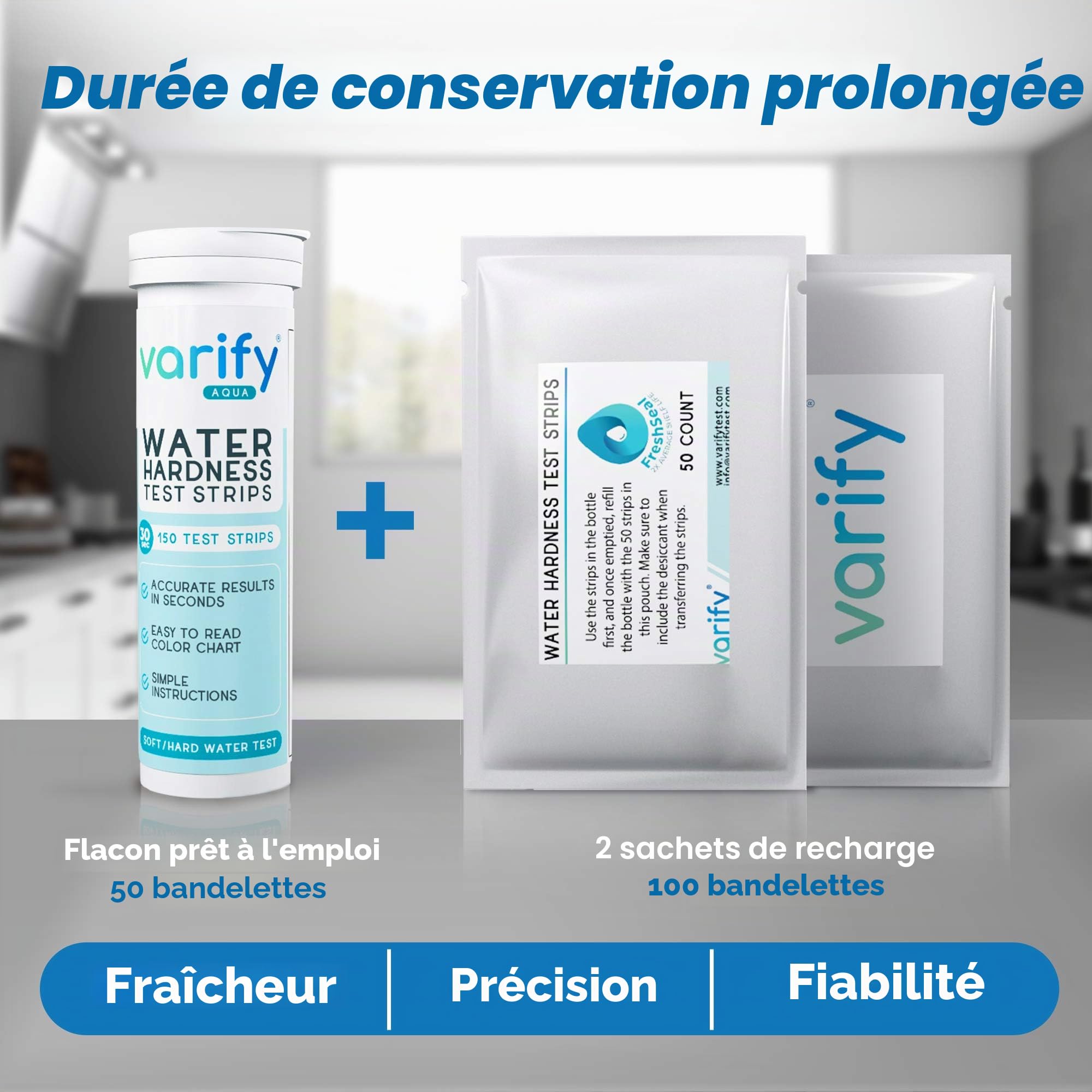 VARIFY Kit de test de dureté de l'eau Varify - Kit de test d'eau pour la maison, l'eau potable, le puits, le spa, la piscine, l'adoucisseur, le lave-vaisselle et plus encore