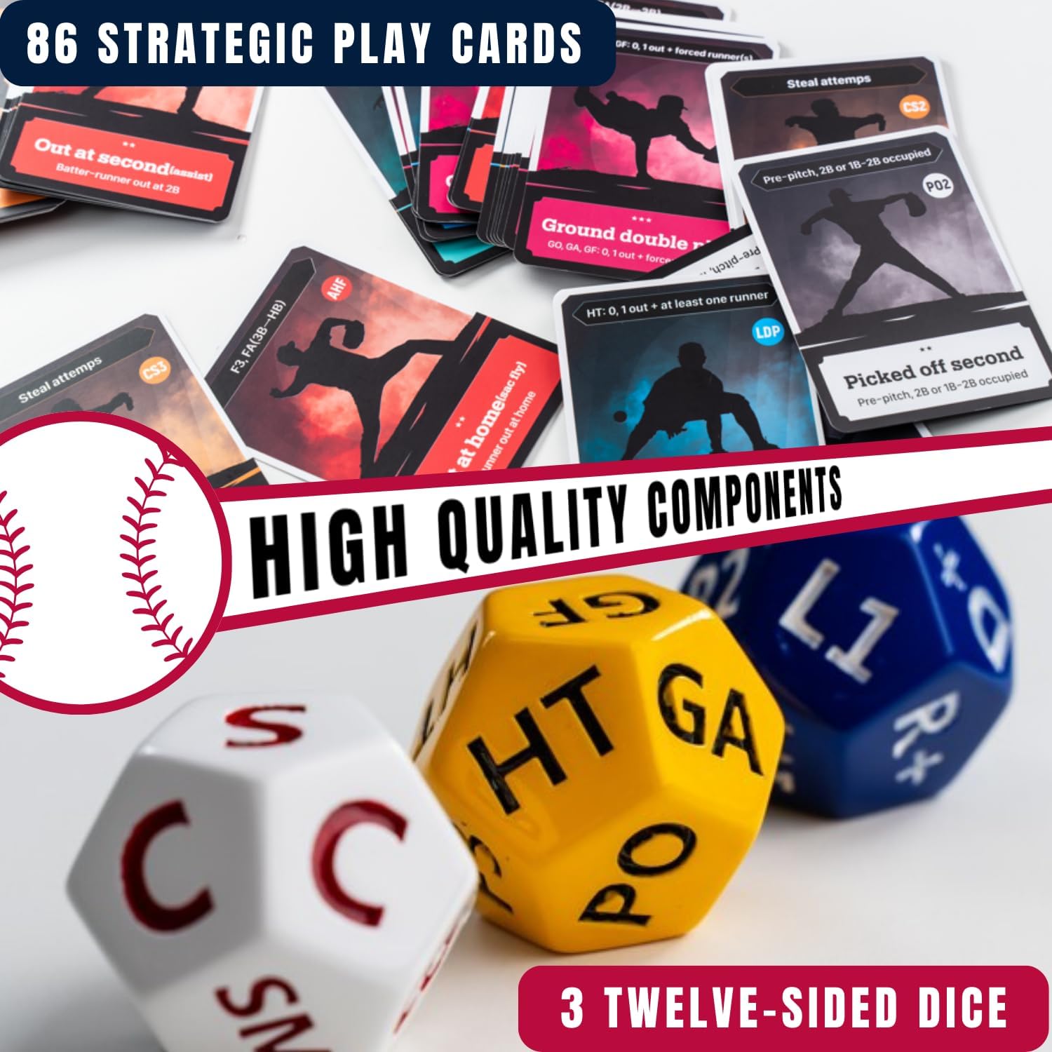 [Base on Board Lite] Realistic Baseball Tabletop Board Game, Dedicated Mobile App Integration, 3 Twelve-Sided Dice, 86 Strategy Cards, for Stove League Season, for Baseball Fans, for Ages 12+