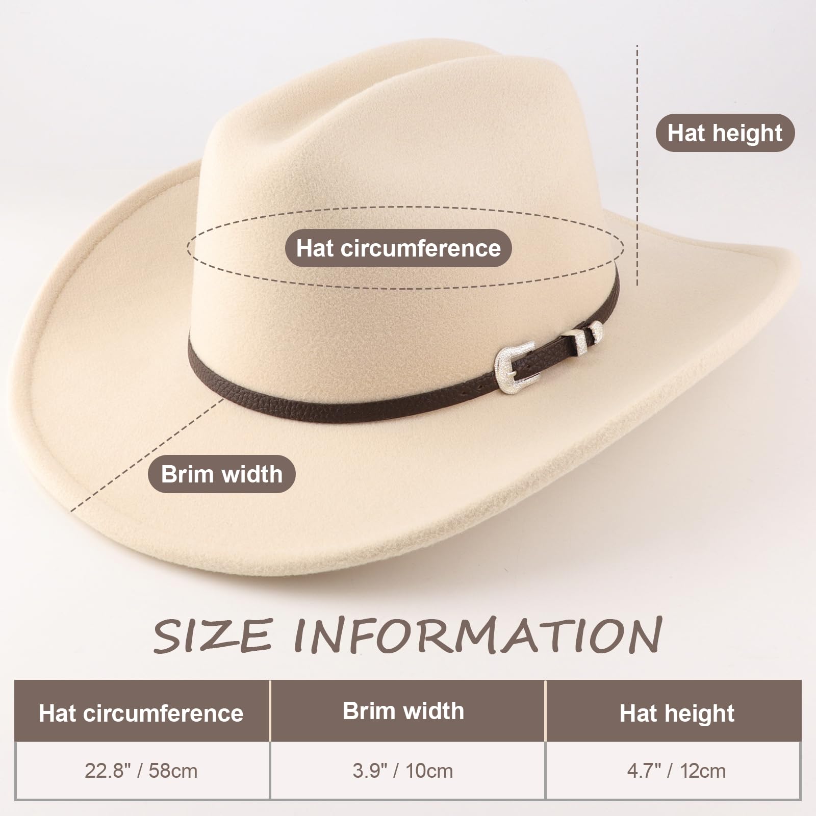 DRESHOW Chapeau de Cowboy pour Femme et Homme Le Rancher Western Chapeau en Feutre Chapeaux Fedora à Large Bord Façonnable Extérieur avec Boucle de Ceinture Rétro Unisexe Chapeau Roulé