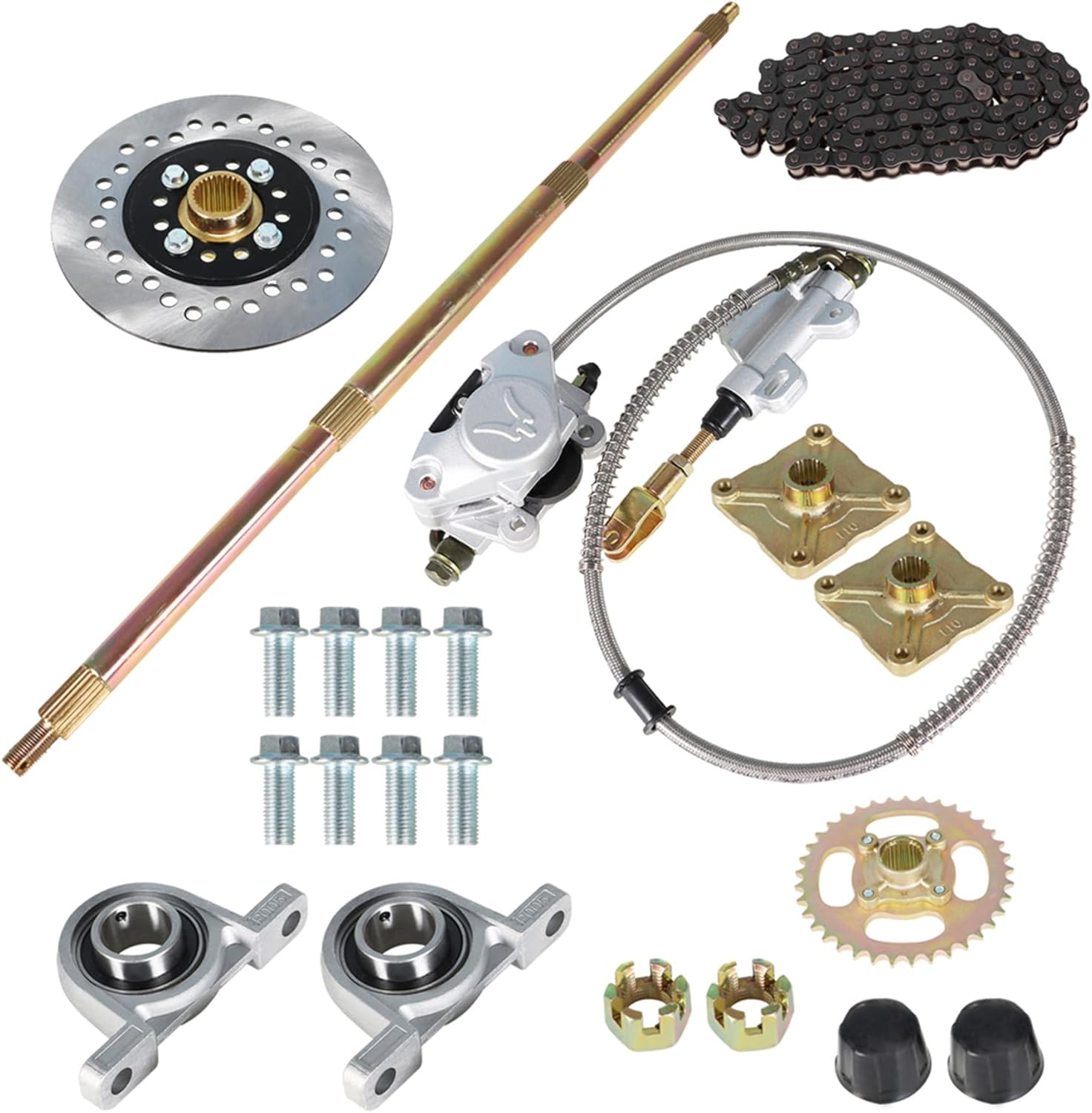 GXYWADY 32 Go Kart Rear Axle Kit with Shaft + Hub + Chain + Brake Master Cylinder Replacement for Go Kart ATV