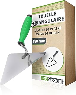 Truelle Triangulaire Plâtrier de Précision | Truelle Lissage | Inoxydable Truelle de Maçon avec poignée Caoutchoutée | 180mm | Outil Précis pour l