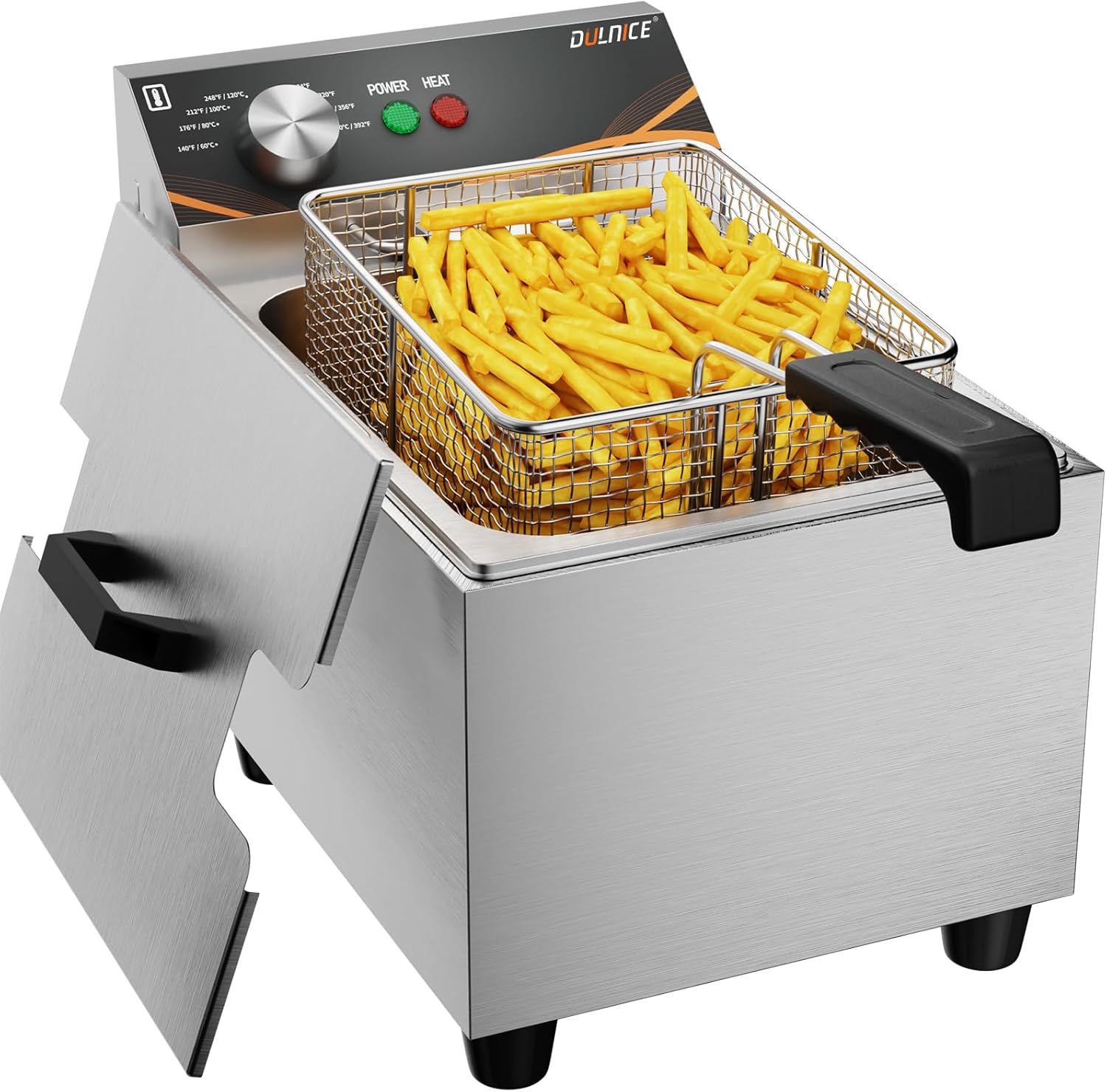 Electric Deep Fryer, Commercial Deep Fryer with Basket, 12.6QT(12L) Stainless Steel Fryer with Temperature Control, Countertop Fryers for Home Kitchen Restaurant, 1500W