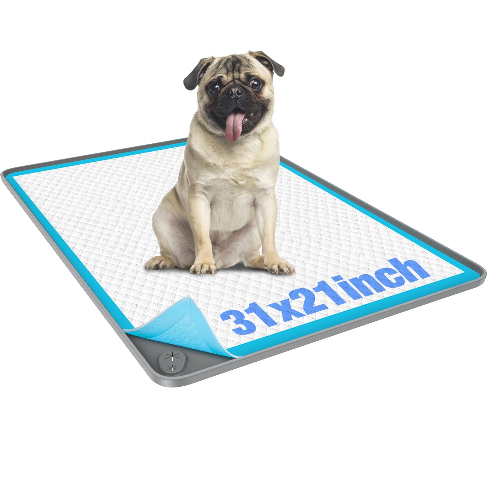 Aisslro Pet Feeding Mat, 31”x21” Absorbent Pet Placemat for Food and Water Bowl, Non-Slip Silicone, Leak-Proof Floor Protection for Quick Dry Water Dispenser Mat for Dog and Cat, Grey