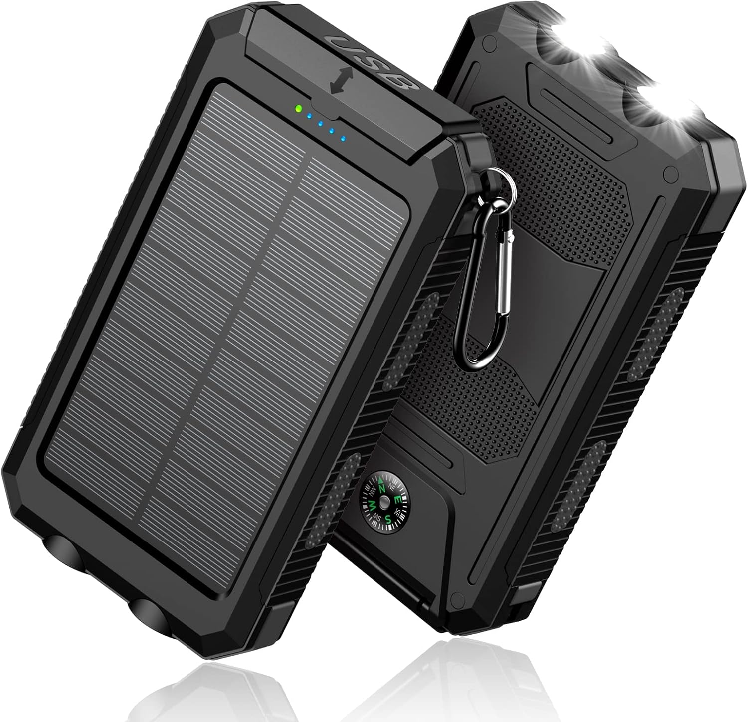 Feeke Solar-Charger-Power-Bank - 36800mAh Portable Charger,QC3.0 Fast Charger Dual USB Port Built-in Led Flashlight and Compass for All Cell Phone and Electronic Devices(Black) : Cell Phones & Accessories