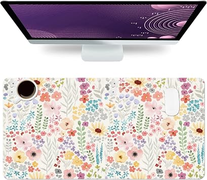 Floral Desk Mat, Cute Flower Large Mouse Pad, Pink 23.6"x11.8" | Anti-Slip Computer PC Laptop Protector Gaming Mouse Pads for Office Home Decorations