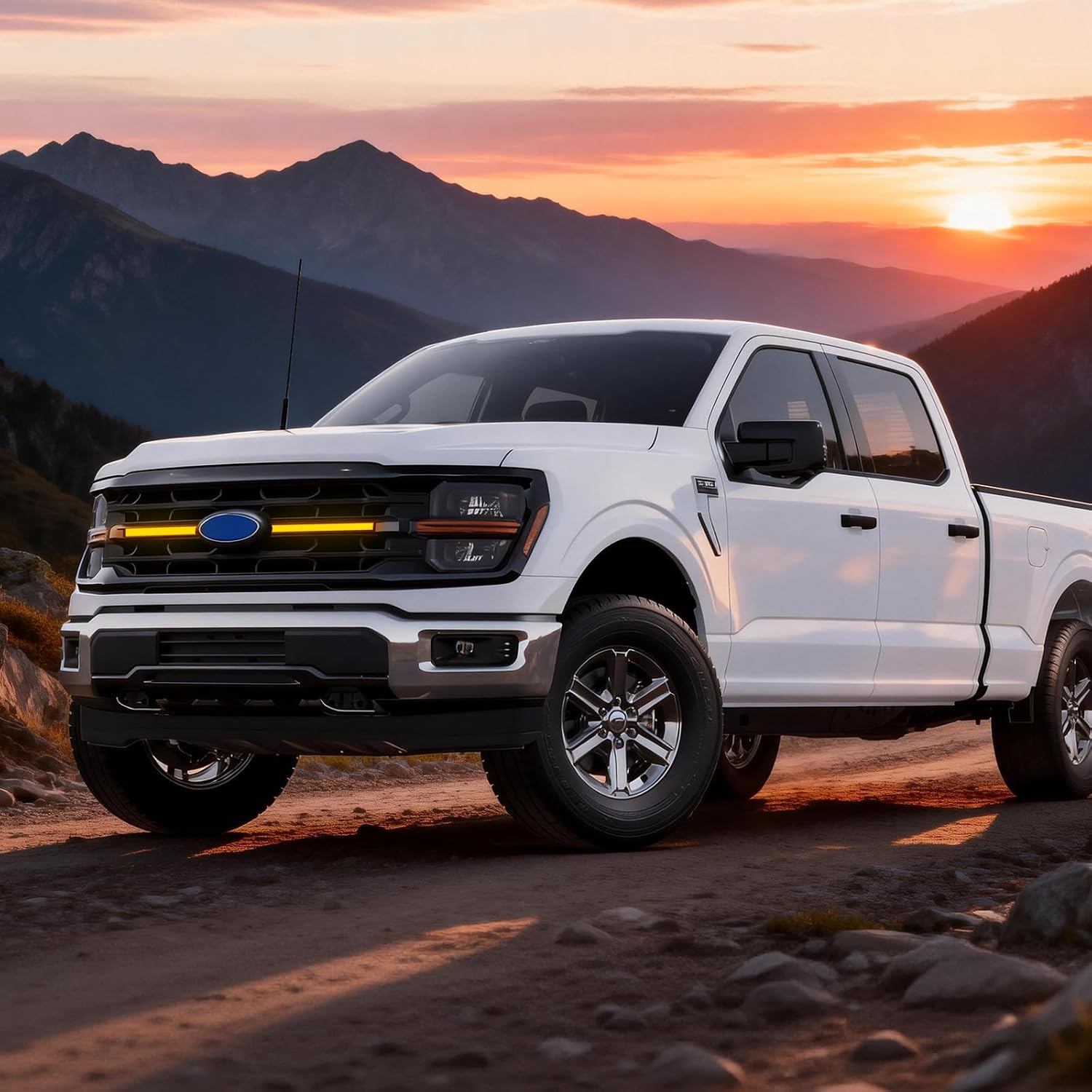 MEGAIE Smoked LED Grille Amber Lights w/Sequential Turn Signal Compatible with 2024+ F150 XLT