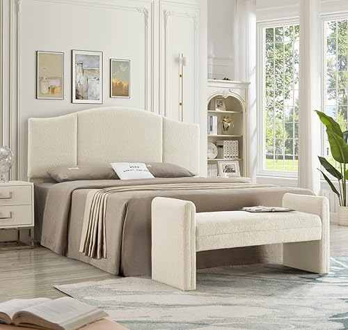 Miniatura 22 de 24KF Banco de cama tapizado moderno cubierto con tela de peluche suave Boucle, precioso banco de entrada otomano con reposabrazos, 5062-negro Banco