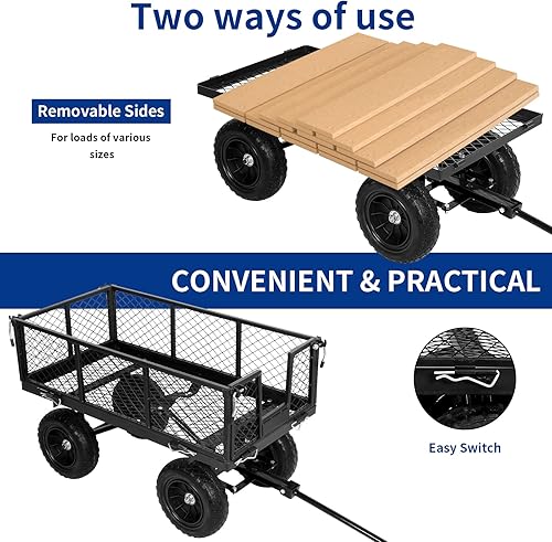 Vista 12 de BILT HARD 10" Flat Free Tires Heavy Duty Garden Cart with 180° Rotating Handle and Removable Sides, 4 Cu.Ft 880 lbs Capacity Utility Steel Wagons