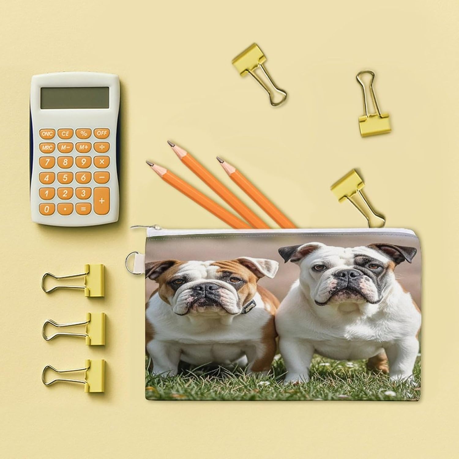Two Cute Bulldog Dogs Coin Purse Coin Pouch with Zipper for Men Women Portable Change Wallet Canvas Coin Bag