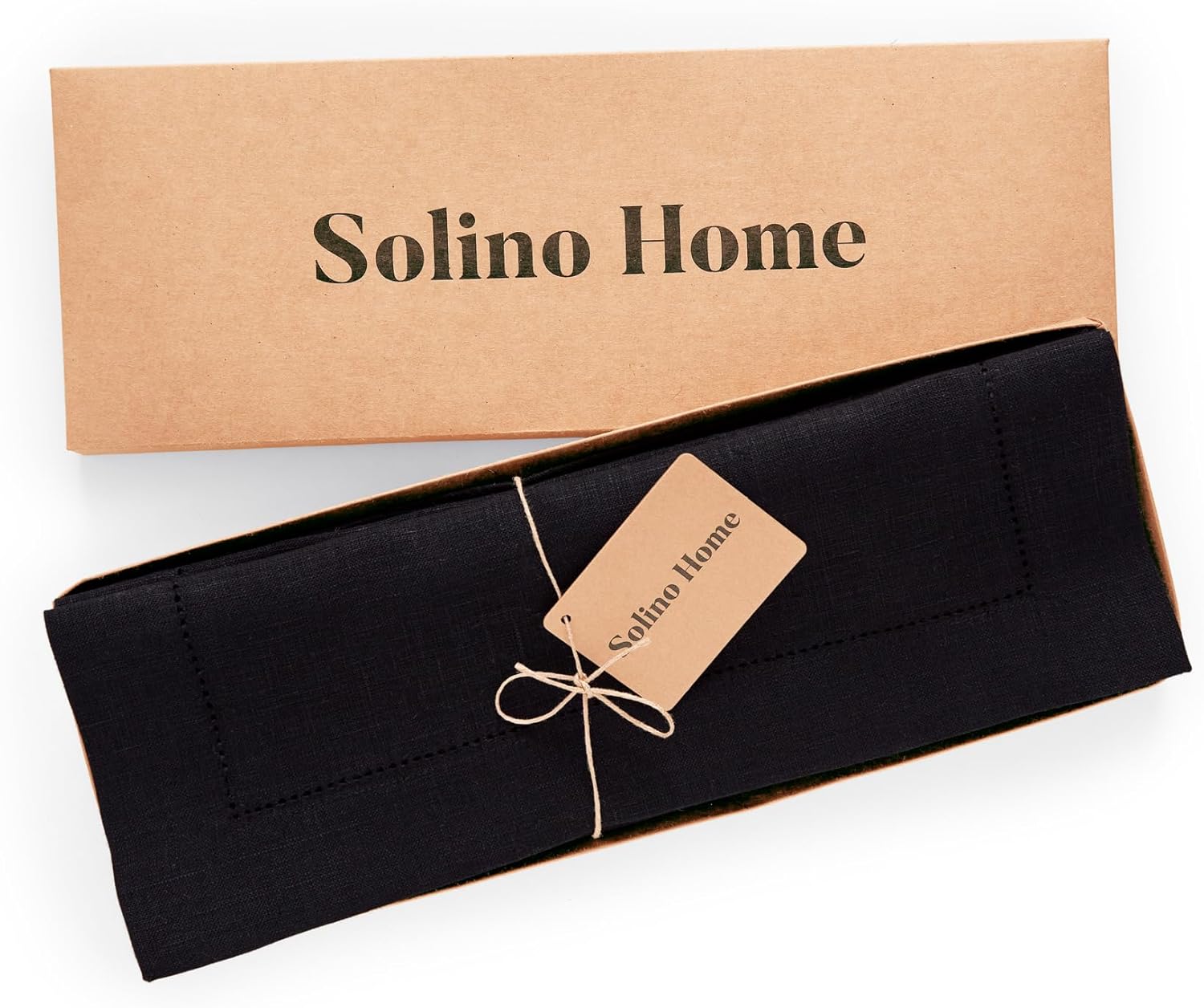 Solino Home Linen Placemats Set of 4 - Medium Weight Hemstitch Black Placemats 14 x 19 Inch - 100% Pure Linen Table Place Mats for Winter, Mothers Day