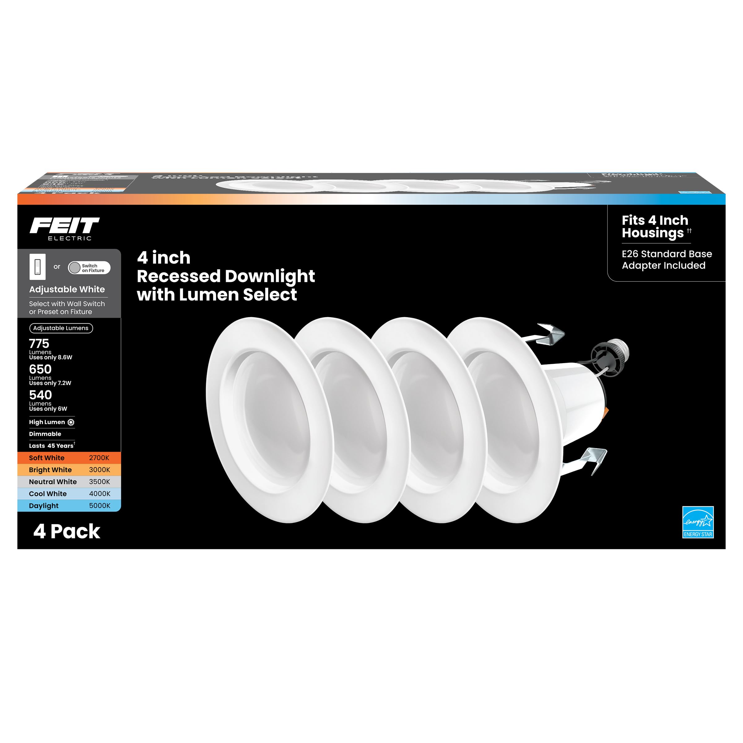 Feit Electric 4 in LED Recessed Downlight - 5CCT, Dimmable - 4 Pack