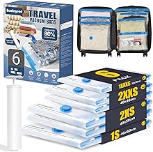 BoxLegend 6 Pack Travel Vacuum Bags for Clothes 1 x 40 x 60 + 2 x 40 x 50 + 2 x 40 x 40 + 1 x 35 x 50 cm - Thick and Waterproof, with Manual Pump, Save 70% Space for Suitcase and Backpacks