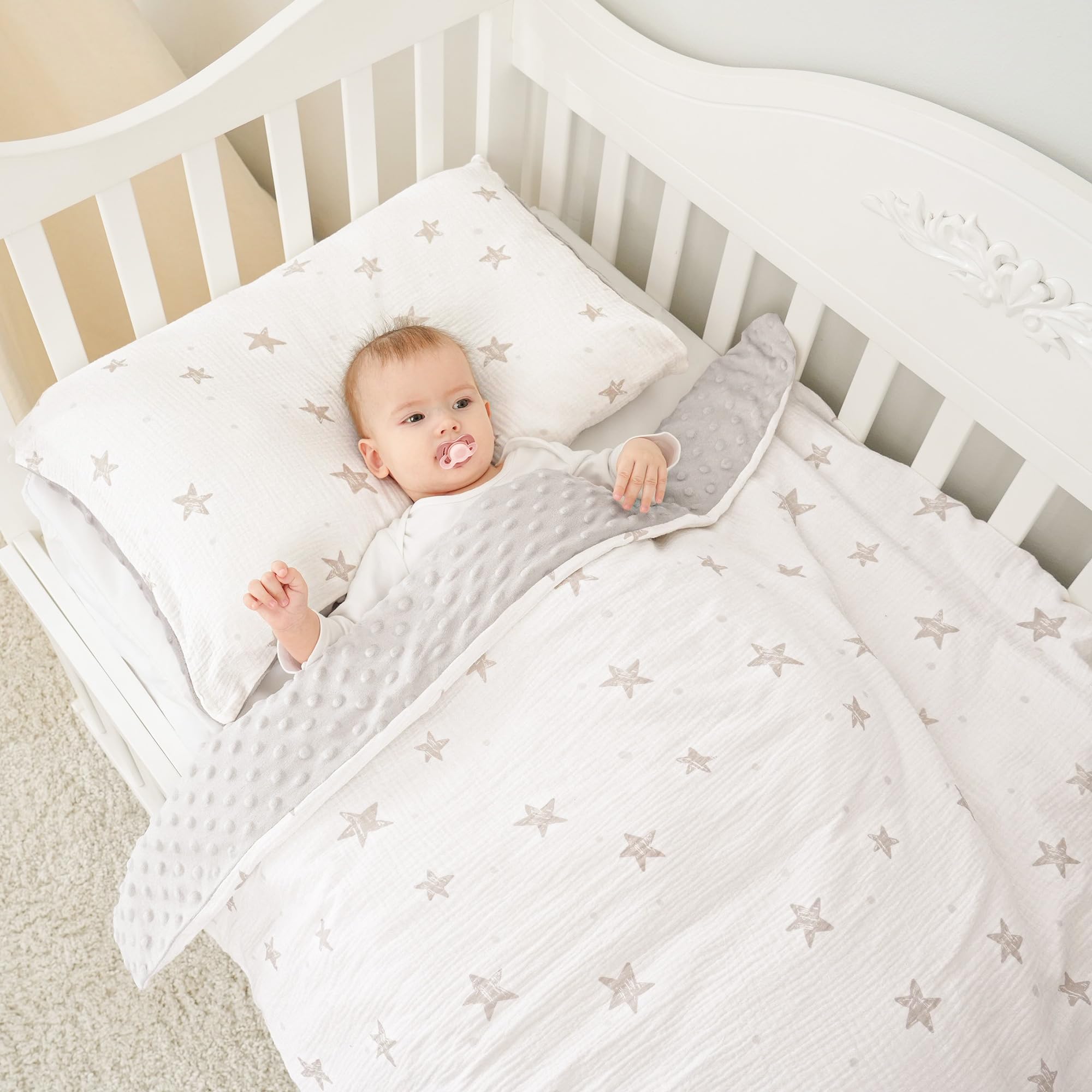 Susurration Ropa de Cama Infantil de Muselina, 100 x 135 cm, Funda de Almohada de 40 x 60 cm, Ligera y Cómoda, Juego de Ropa de Cama para Bebés y Niños (Estrella de Albaricoque)