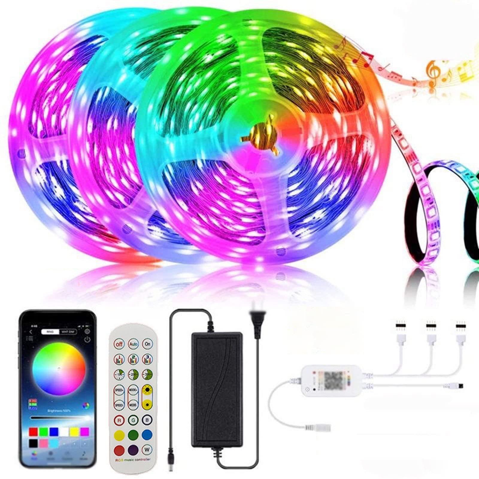 Set di Strisce Luminose per Musica Intelligente RGB (5 m/10 m/15 m), Set di App per Controller a 24 Tasti, Strisce Luminose per Atmosfera ad attivazione vocale per Interni ed Esterni,15m