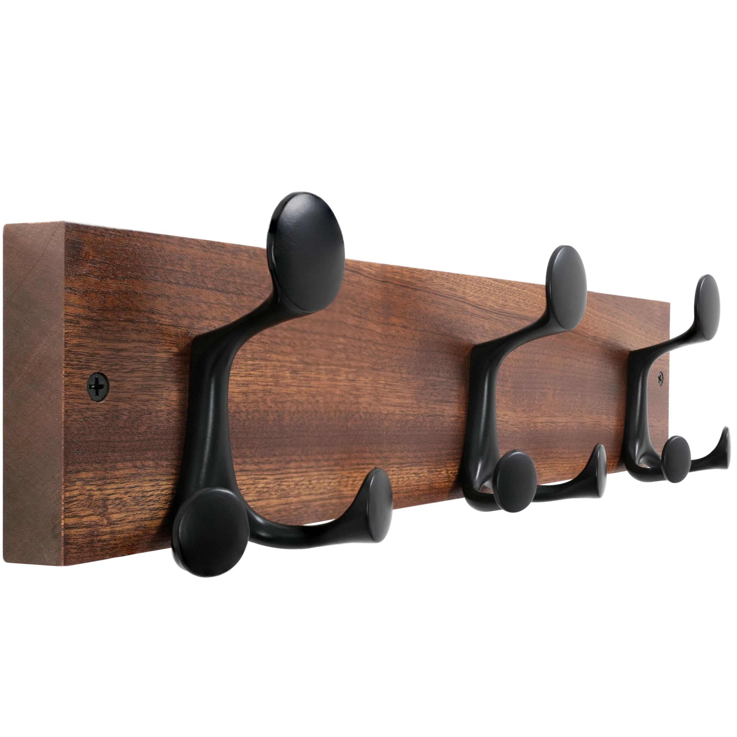 WEBI Coat Rack Wall Mount,43cm Solid Wood Coat Hooks Wall Mounted Coat Hanger,Heavy Duty Hook Rack Rail,3 Triple Hooks for Hanging Coats,Jacket,Clothes,Hat,Backpack,Reddish Brown