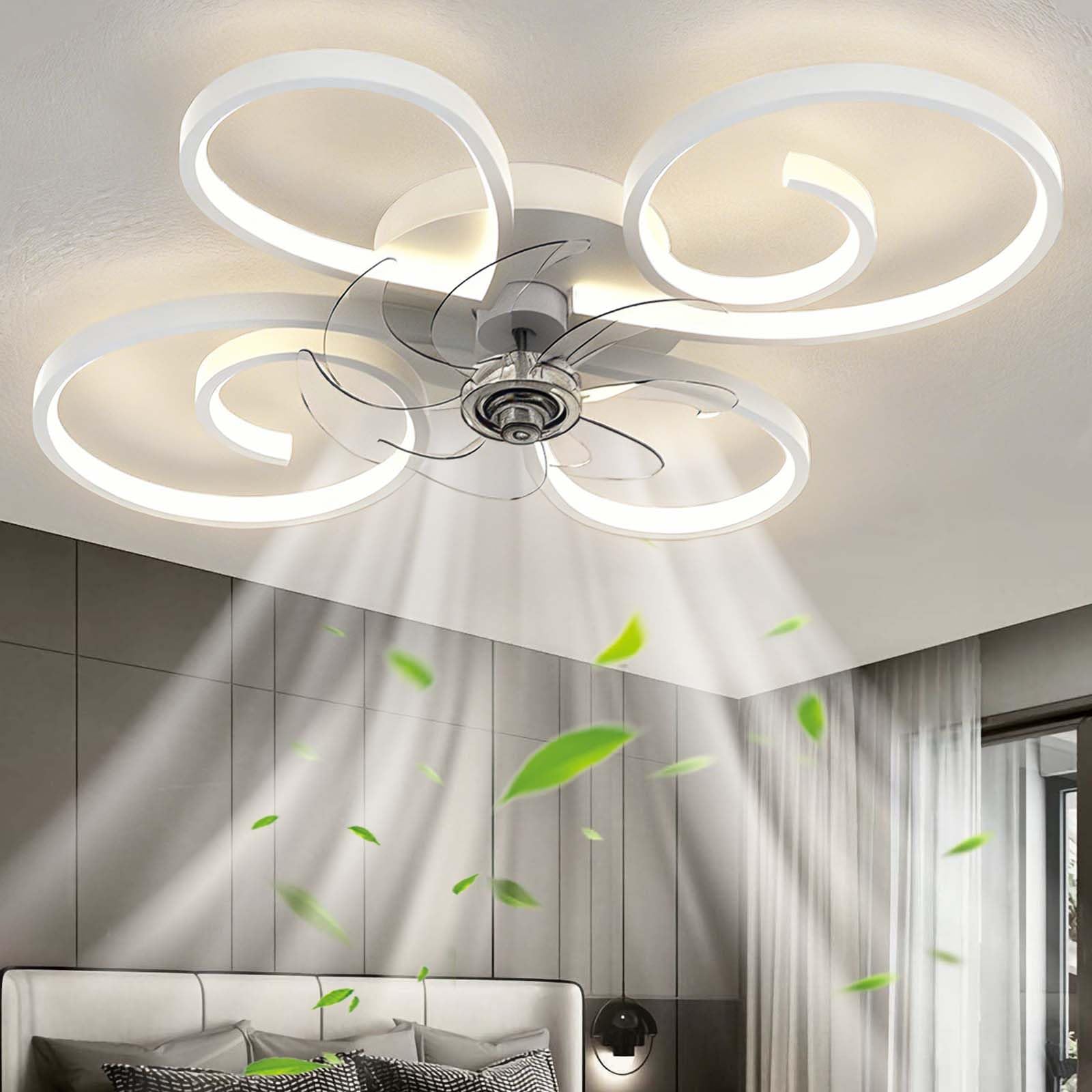 Ventilatore da Soffitto con Luce Telecomando Silenzioso Lampadario con Ventilatore Funzione Memoria Dimmerabile 6 Velocità Reversibile Ventilatore Soffitto Con Luce Adatto Pranzo，Bianco