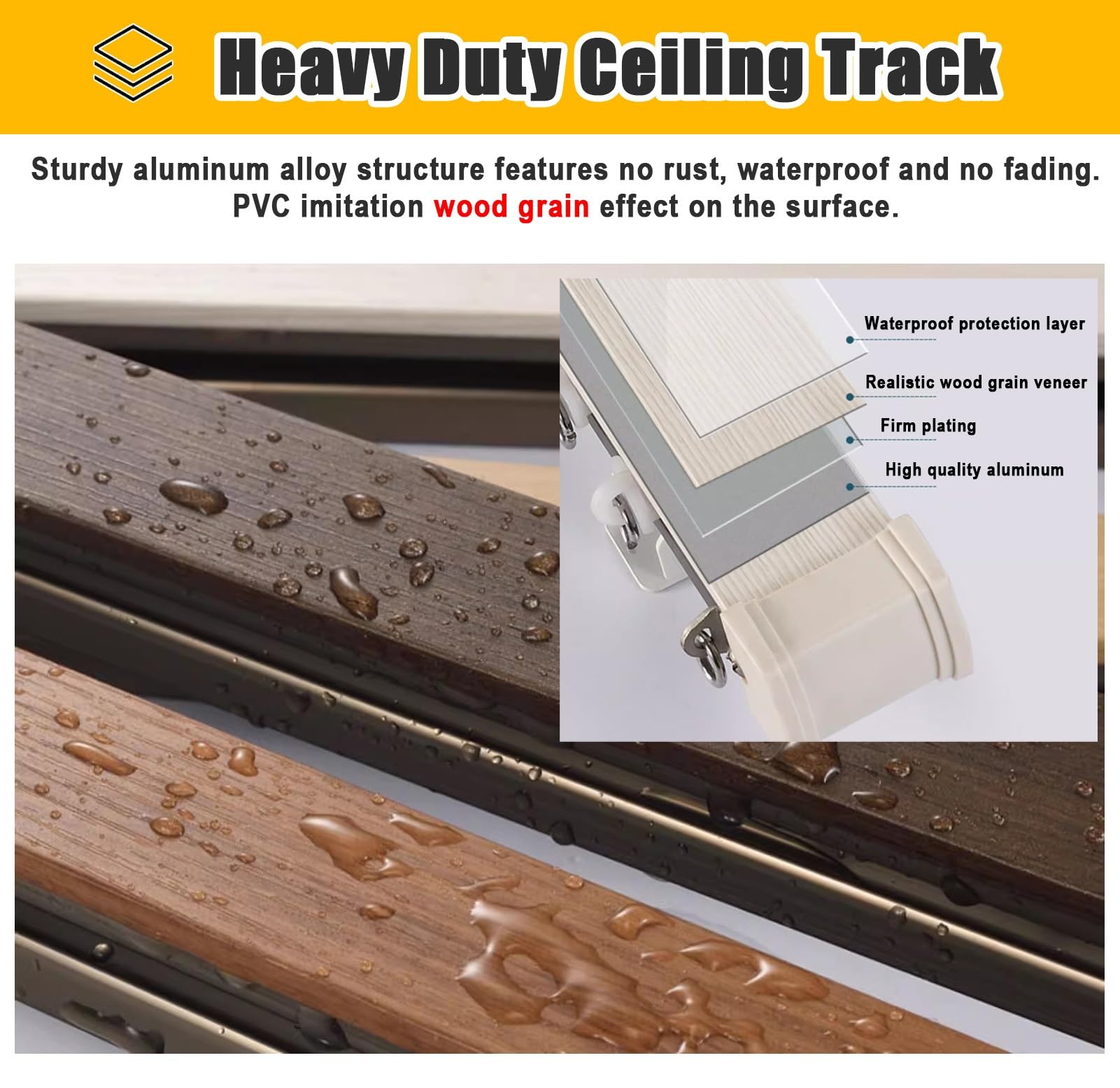 Sistema deslizante de doble pista ajustable de grano de madera de 4 a 16 pies para riel mudo unido, perfecto para separadores de pared, solución de poste de madera de 2 m / 6.6ft