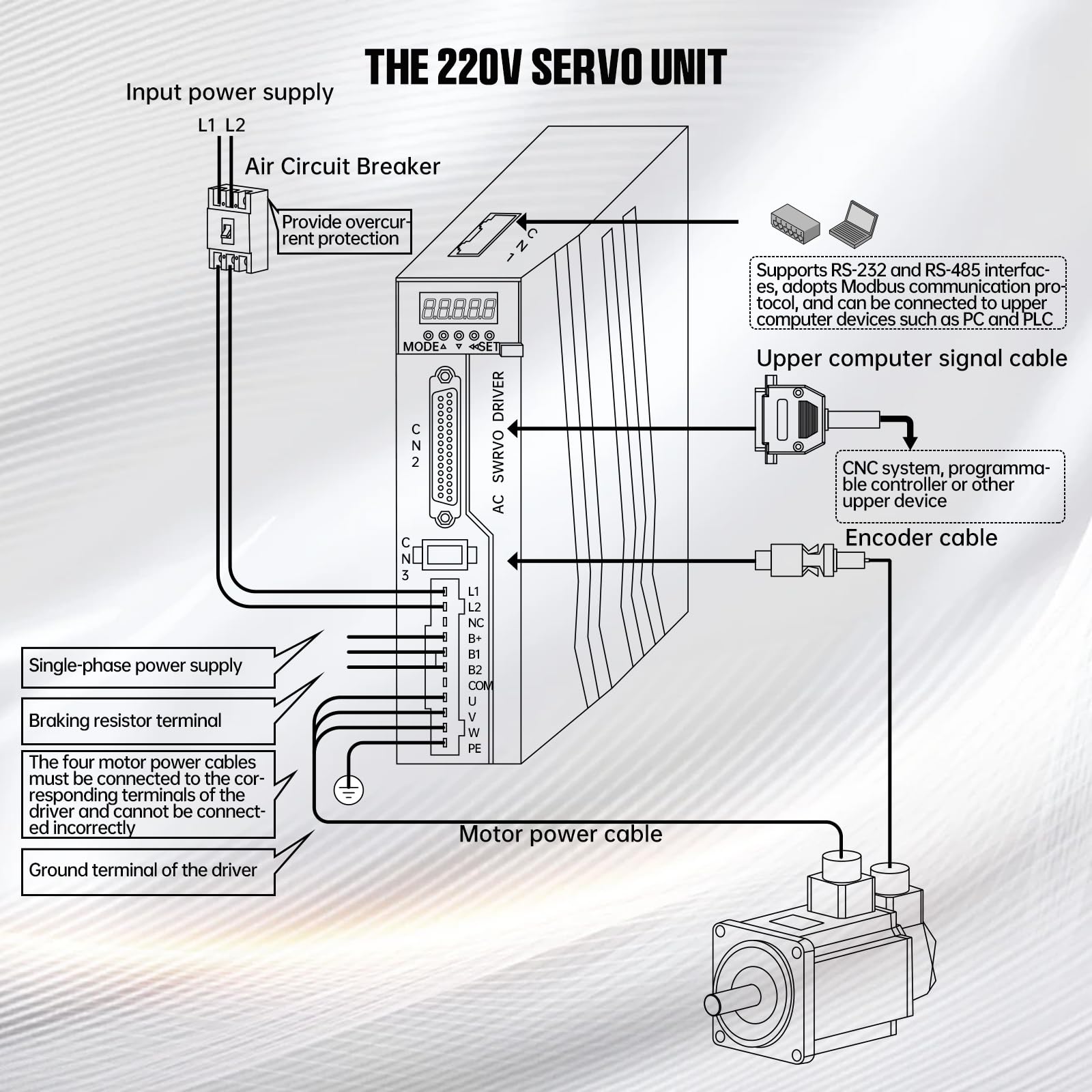 RATTMMOTOR Servomotor de 750 W y 220 V (con freno) + controlador de servomotor