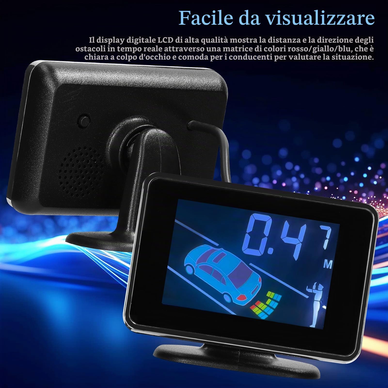 Sistemas del Sensore di Parcheggio per Auto con 8 Sensori - Inversione Anteriore e Posteriore con Avvertimento Sonoro, Display a Distanza LCD Regolabile e modalità di (BLACK)