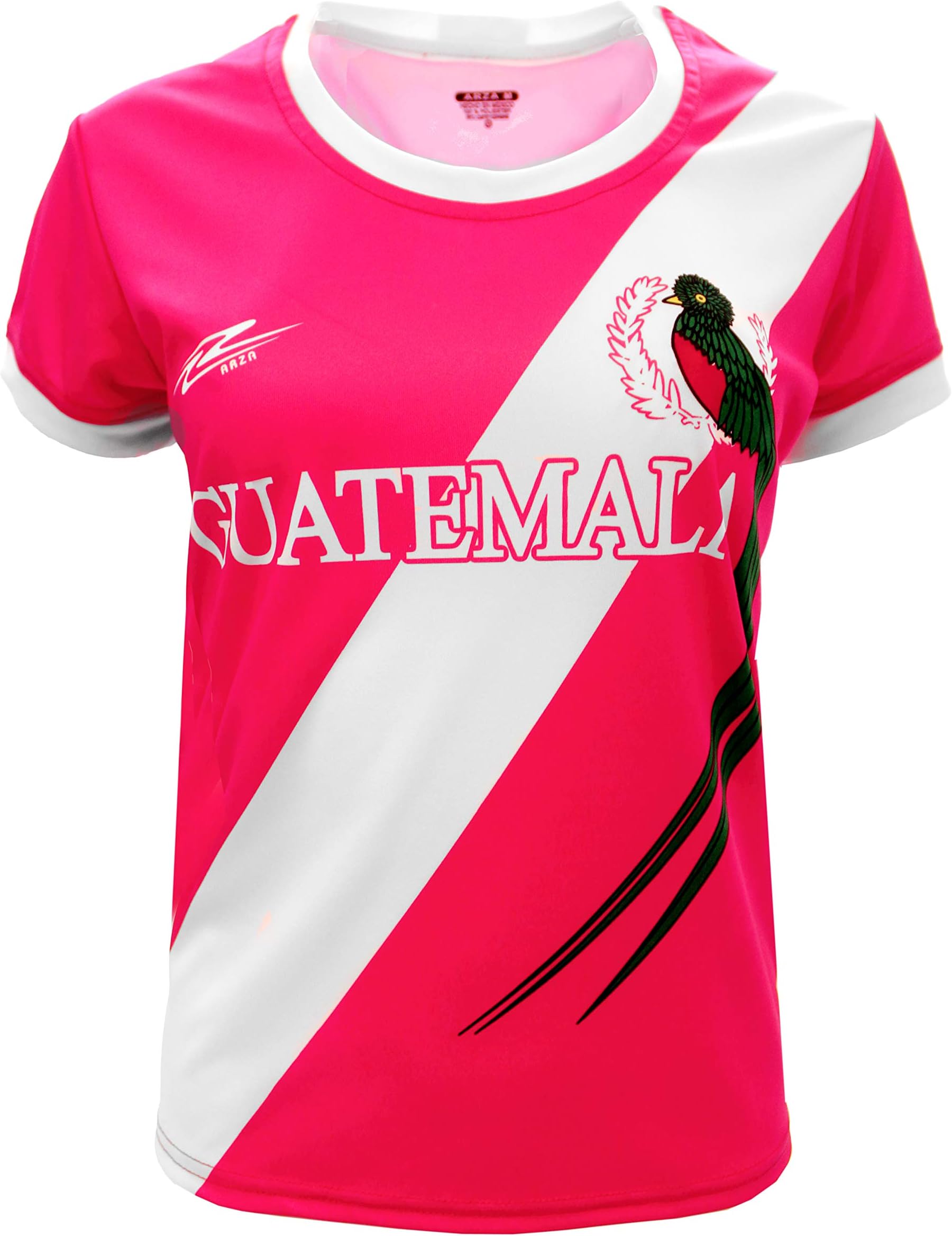ARZA Women’s Guatemala Fan Soccer Jersey – Slim Fit Short Sleeve Shirt (White/Blue/Pink)