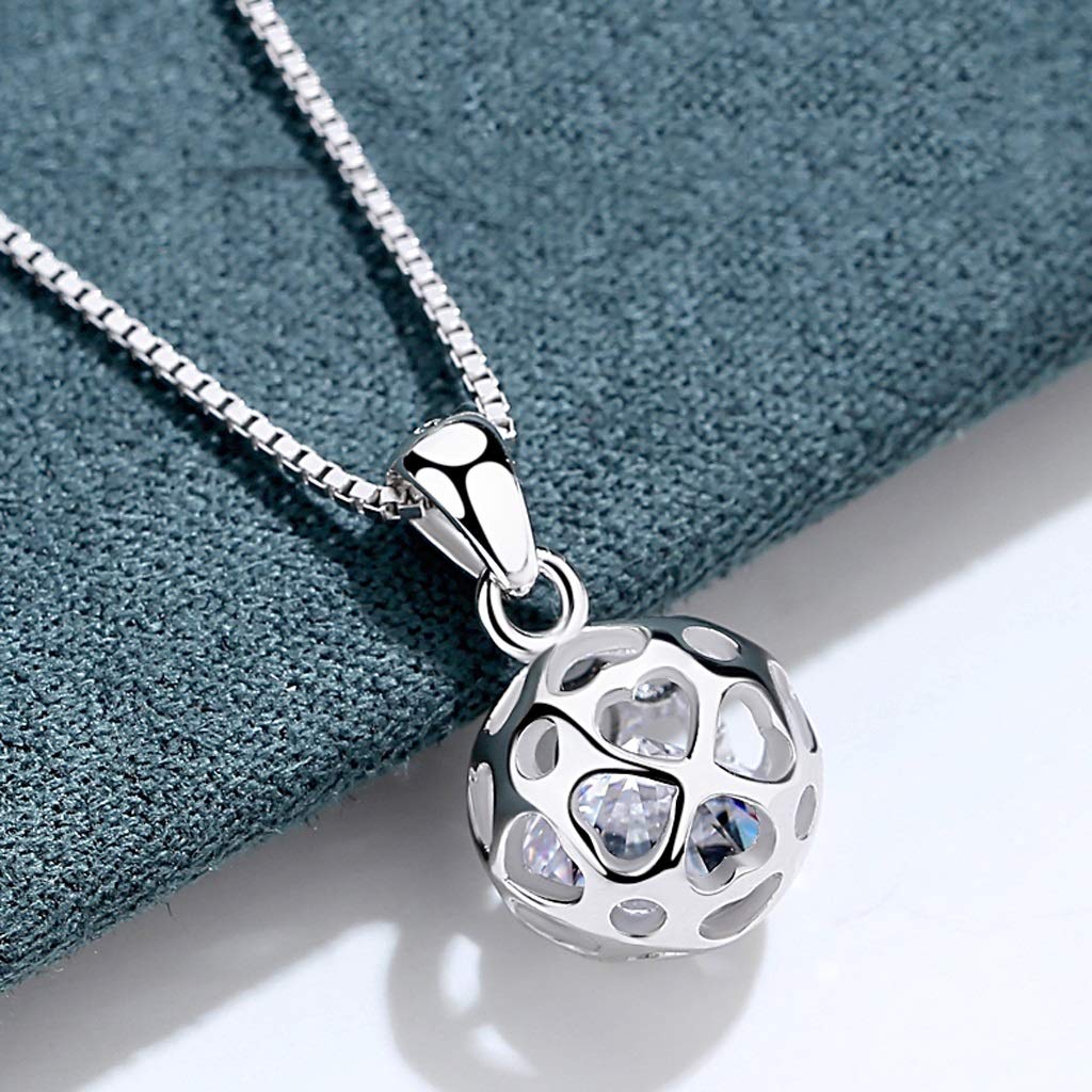 Collar Collar de Plata 925 Cadena de clavícula Colgante de Bola Cumpleaños Regalo de San Valentín para Novia Collar romántico para Mujer (Size : 45cm) (A 40cm)