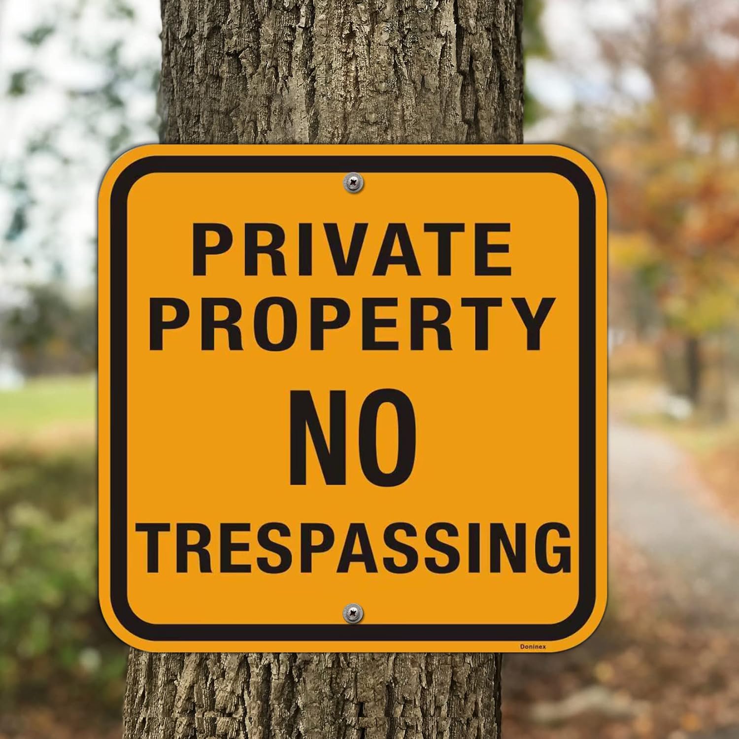 Large (4 Pack) Private Property No Trespassing Sign, Reflective Aluminum Metal, Outdoor Weatherproof (Yellow, 12x12 inch)