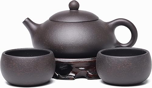 SILINE Zisha - Juego de tetera pequeña de arcilla china Yixing de 6.2 onzas con 2 tazas, cafetera de té Kong Fu para principiantes