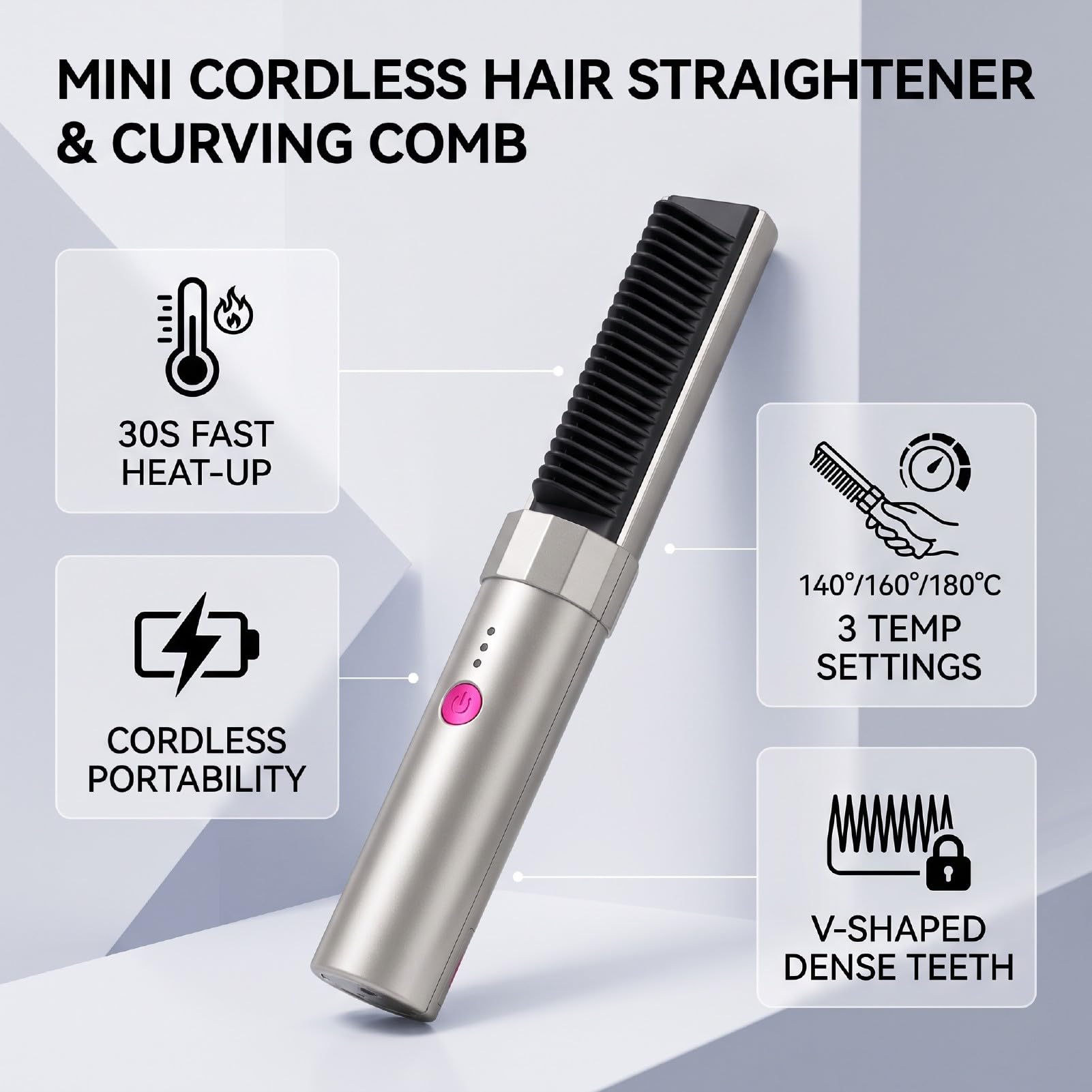 Fabater Haarglättungsbürste, 2 in 1 Kabellose Haarbürste Zum Glätten und Locken, 3 Temperatureinstellungen, Elektrische Anti-Verbrühung Glätter für Frauen, Zuhause, Reisen