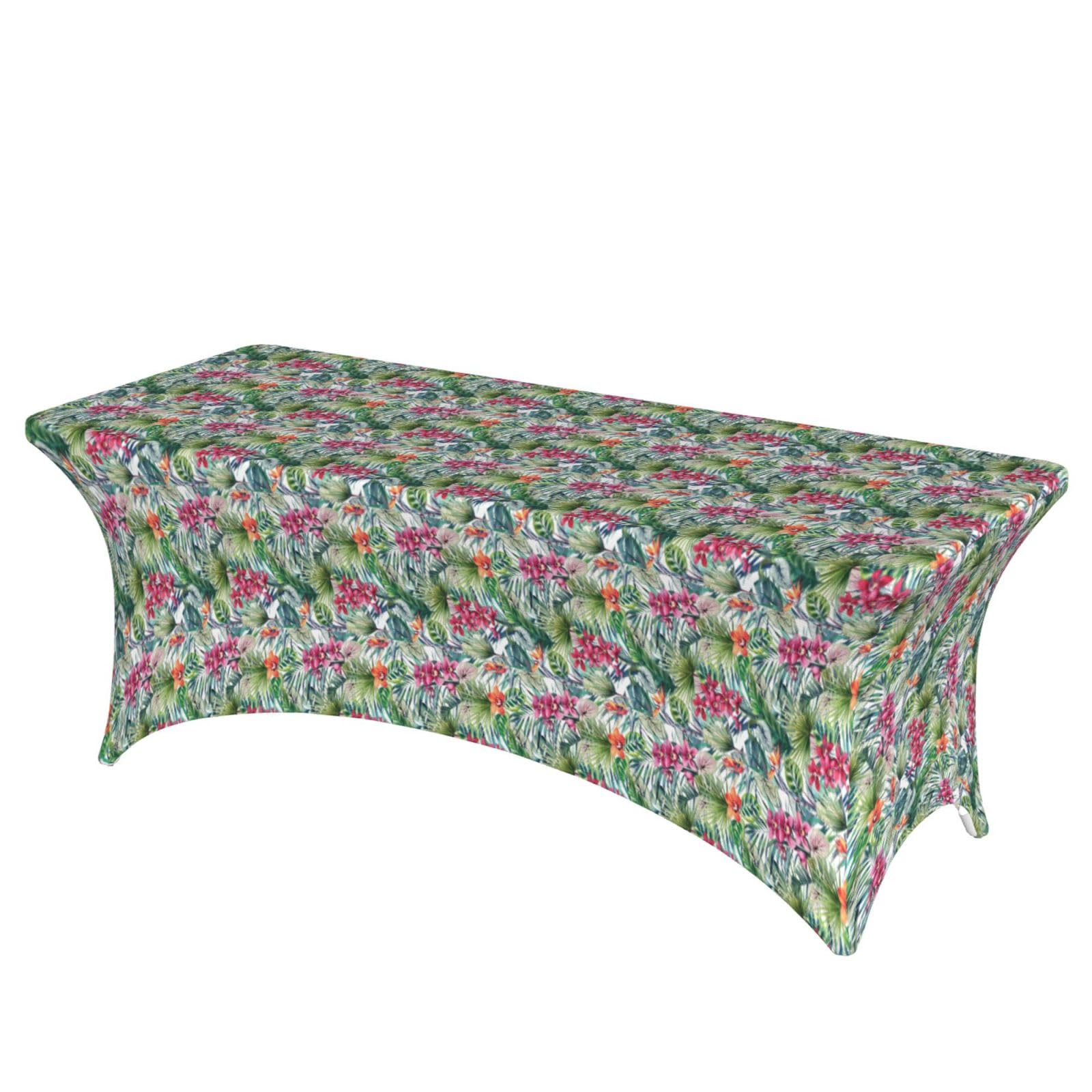 NImongt Tropical Plants Print Elastic Rectangular Tablecloth Holidays Family Banquet Wedding Party Table Cover