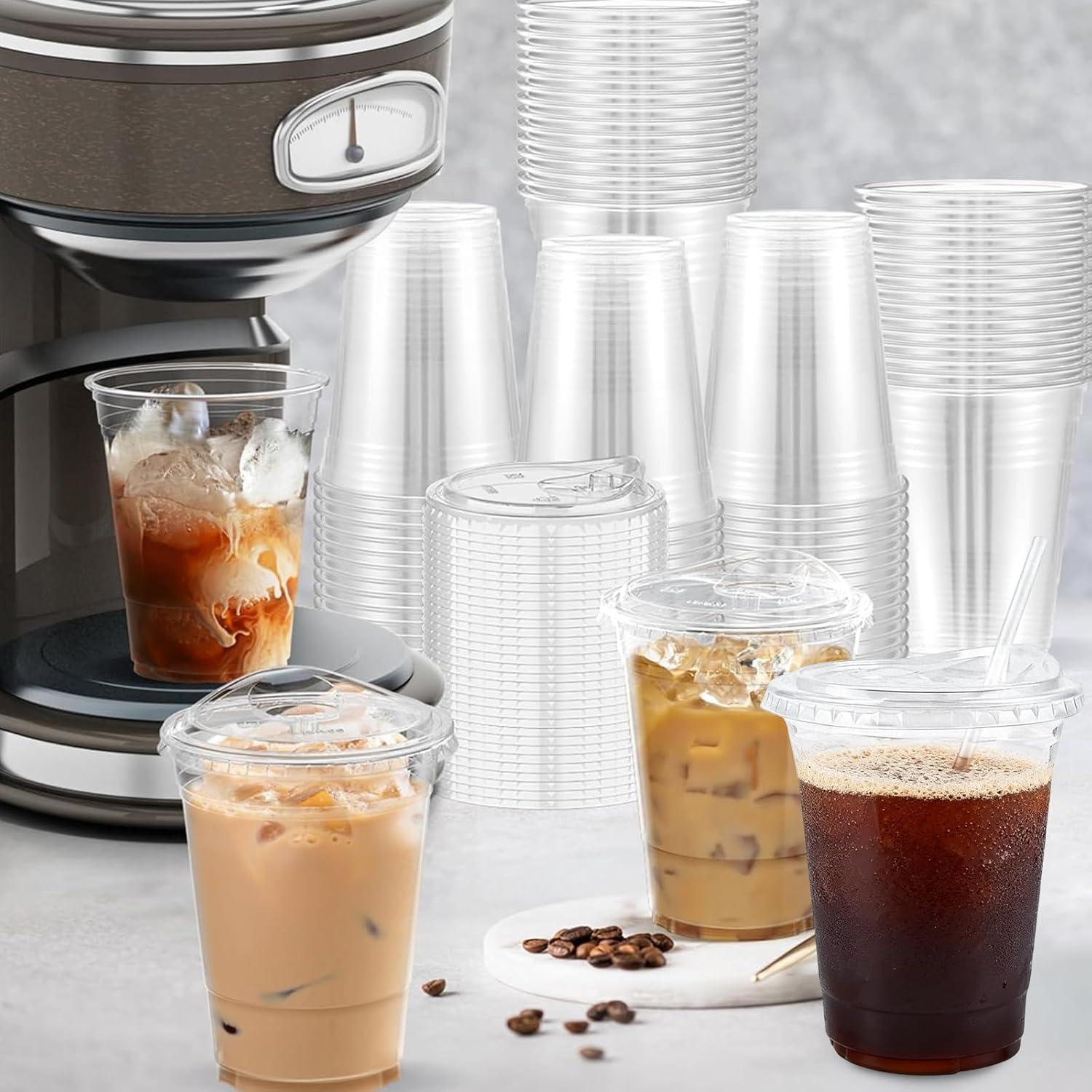 100 Sets - 24oz Plastic Cups with Lids and Straws, Disposable Cups for Iced Coffee, Smoothie, Milkshake, Cold Drinks - Clear 24 oz Plastic Cups with Straws