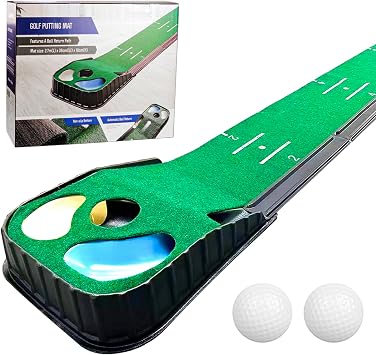 Golf Putting Mat Set 270cm x 39cm + 2 Balls and Return Paths in Gift Box Indoor Outdoor
