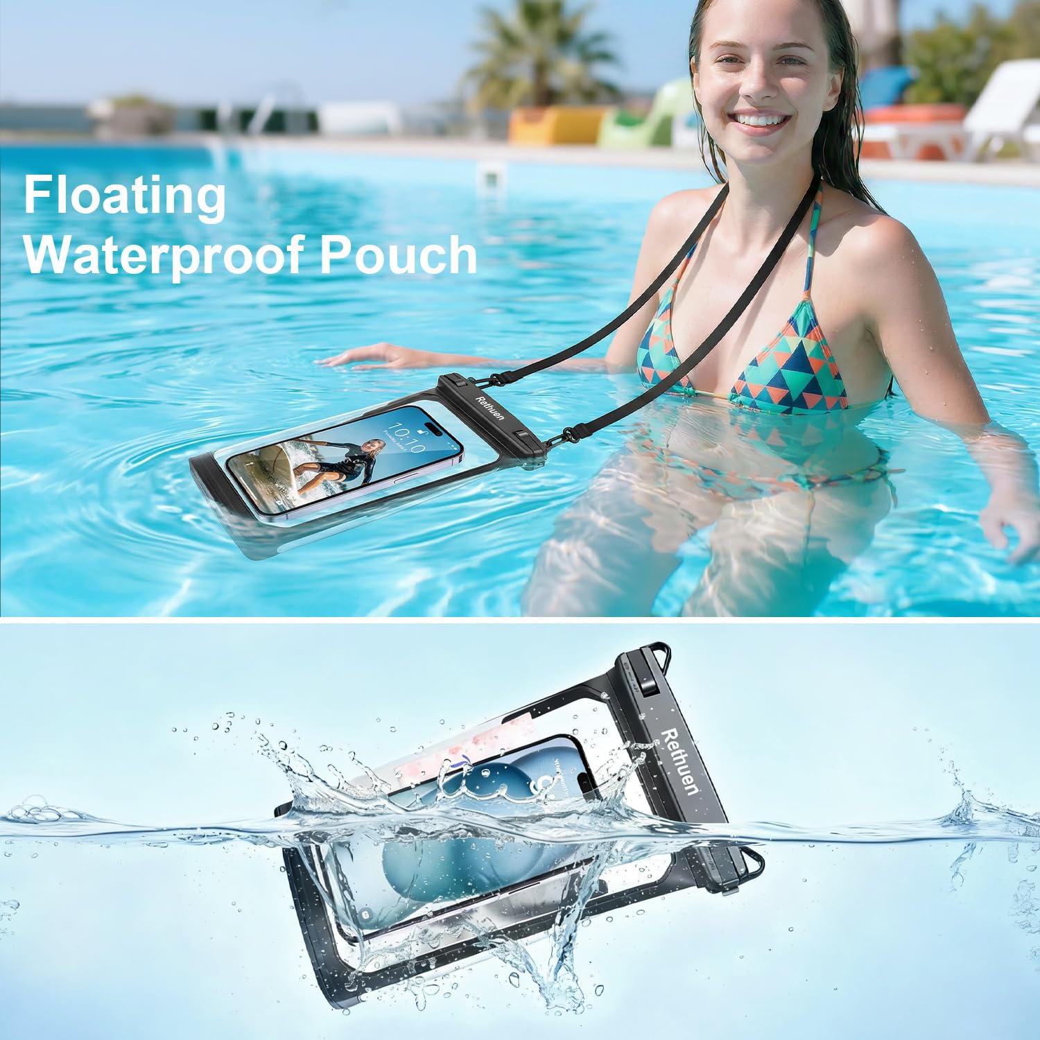 Bolsa impermeable flotante grande para teléfono celular, bolsa seca para iPhone 16, 15, 14, 13, 12 Pro Max, Galaxy S24, S23, S22, todos los teléfonos, bolsa flotante a prueba de agua para