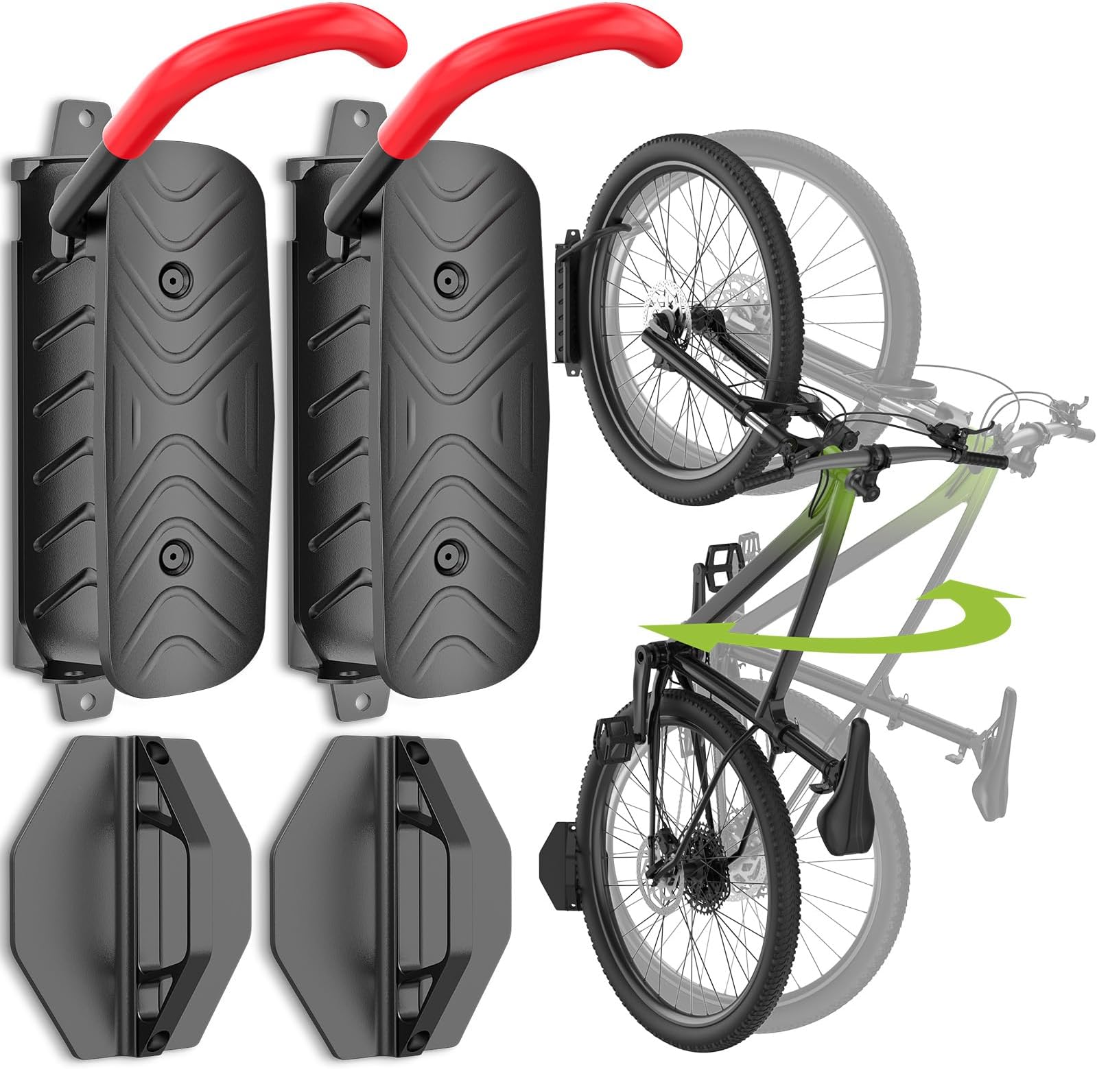 Housolution Swivel Bike Wall Mount [2 Pack], 150° Swivel Holds up to 66lbs Vertical Bike Rack Wall Hanger, Bike Hangers for Garage, Mountain Bike Wall Mounts, Bicyckle Storage Rack for Garage