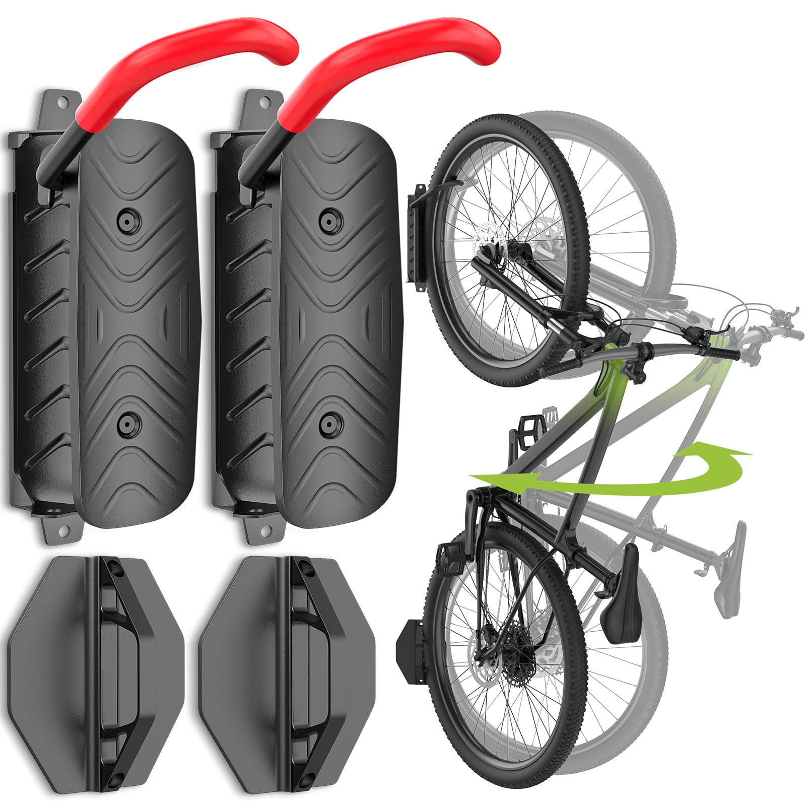 Housolution Swivel Bike Wall Mount [2 Pack], 150° Swivel Holds up to 66lbs Vertical Bike Rack Wall Hanger, Bike Hangers for Garage, Mountain Bike Wall Mounts, Bicyckle Storage Rack for Garage