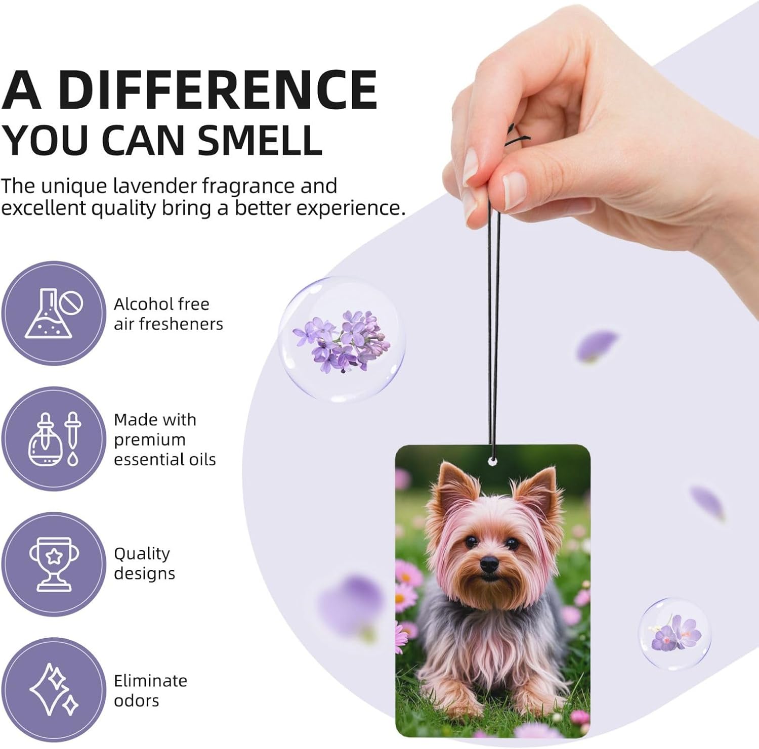 Car Air Fresheners Lavender Hanging Scented Cards Yorkie Floral Air Freshener for Car Aromatherapy Tablets Interior Decor Hanging Air Freshener Cars Mirror Decor image 4