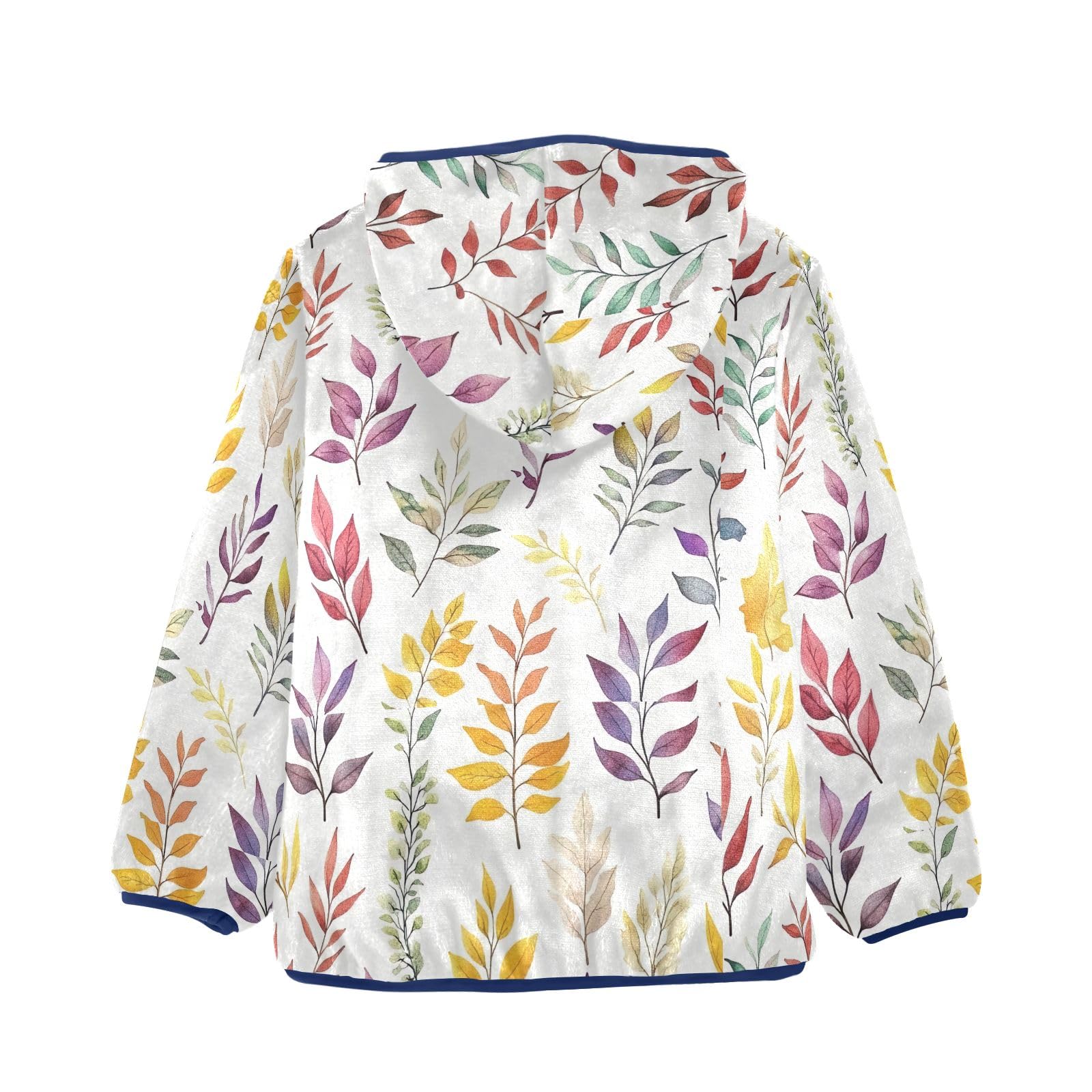 CHIFIGNO Girls Boys Fleece Jacket Cute Kids Hoodie Warm Winter Outwear with Pockets for Toddler and Kids, Watercolor Autumn Leaves, 9-10T